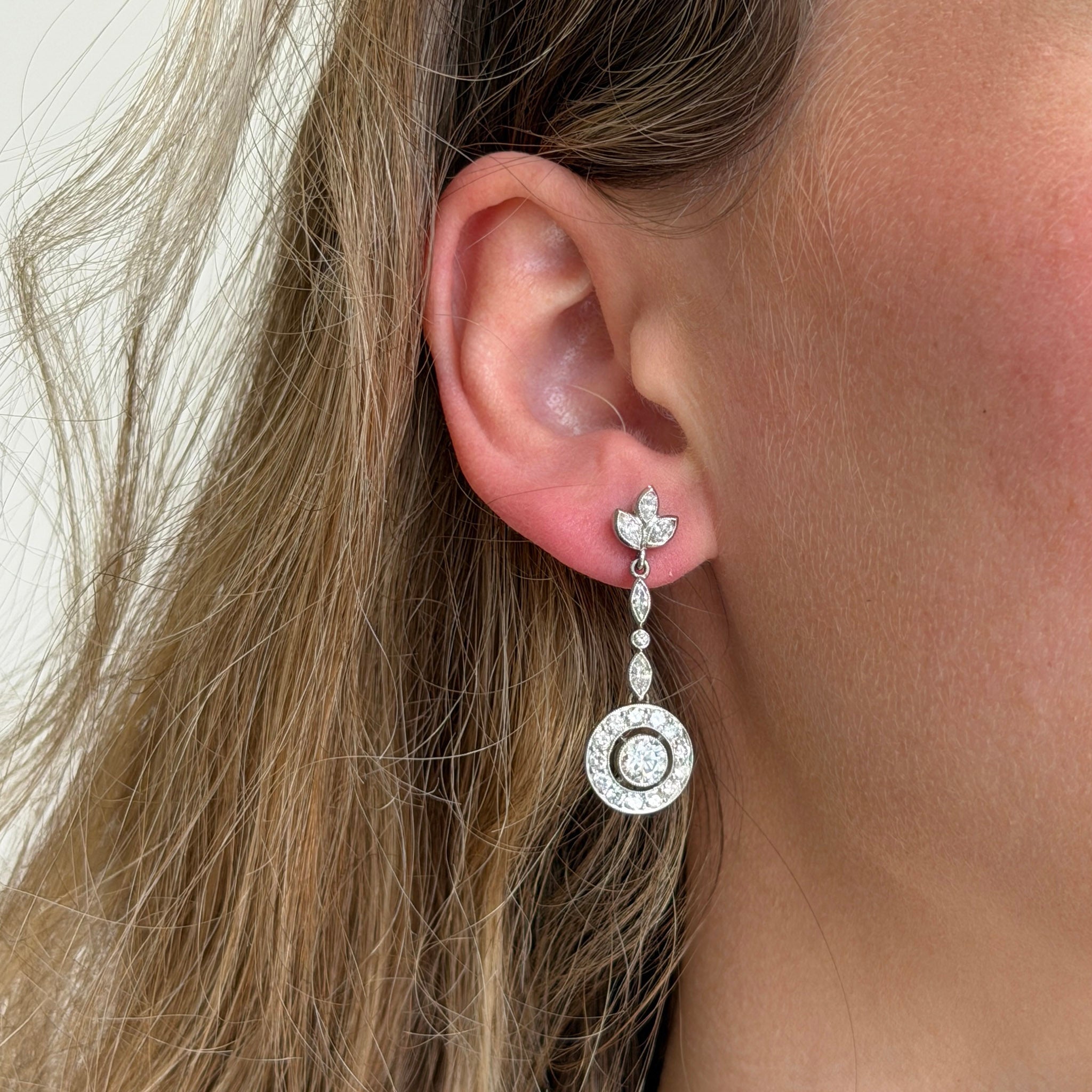 Edwardian Style 3ctw Diamond Platinum Drop Earrings