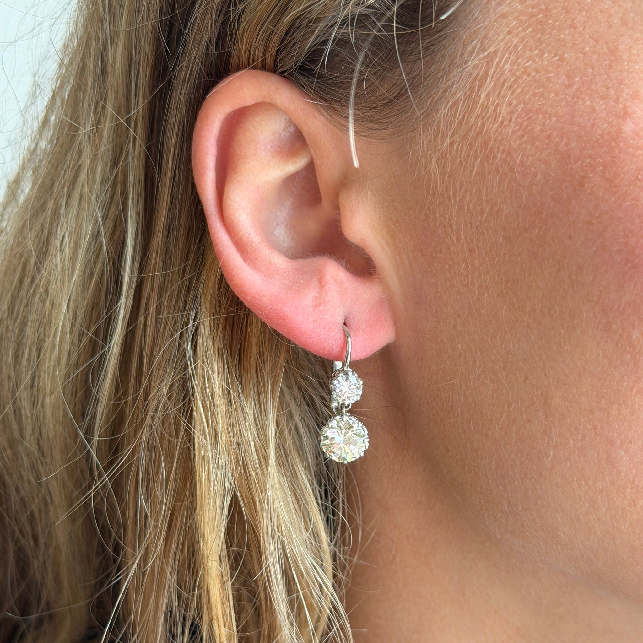 Victorian Style 4.44ctw Diamond Double Drop Platinum Earrings