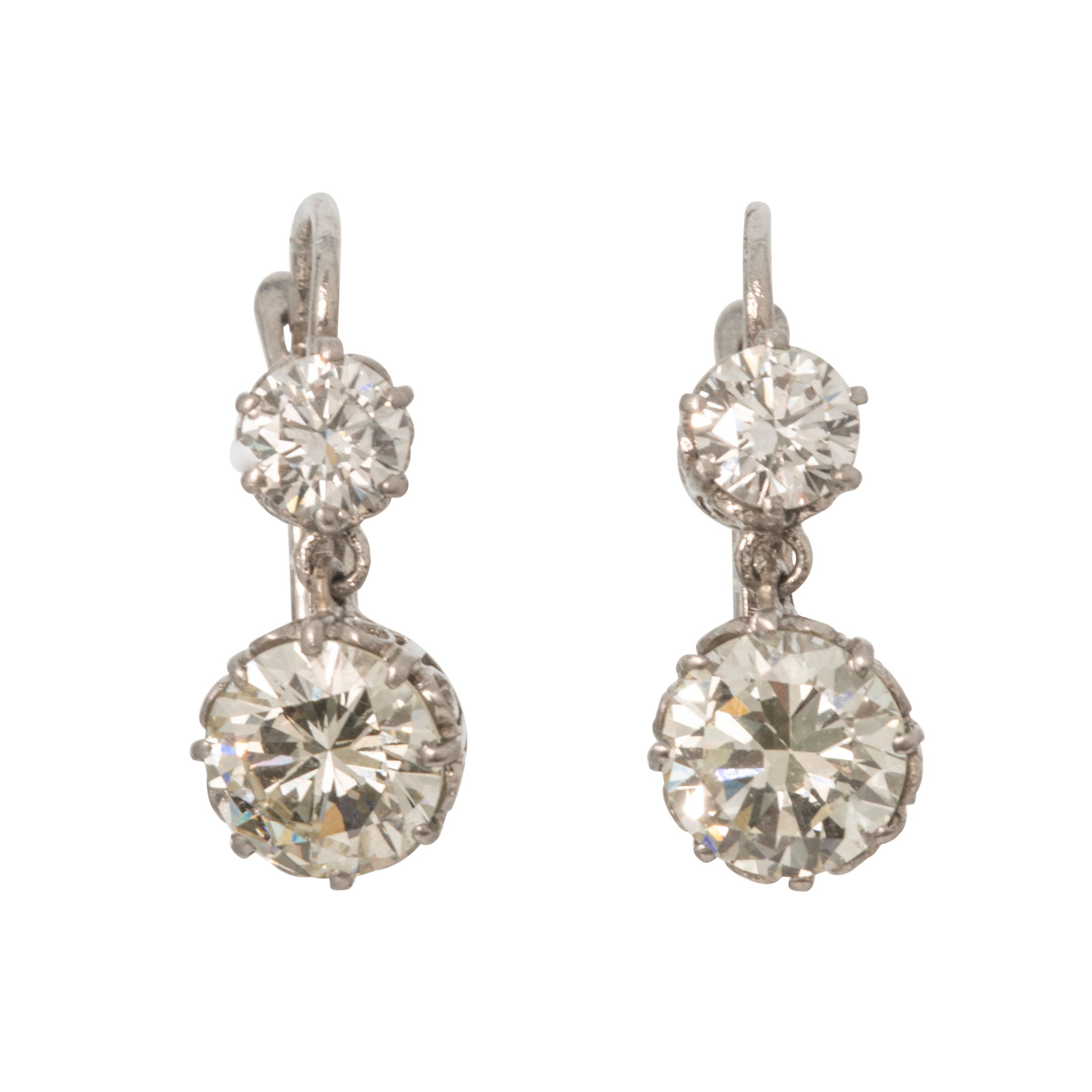 Victorian Style 4.44ctw Diamond Double Drop Platinum Earrings