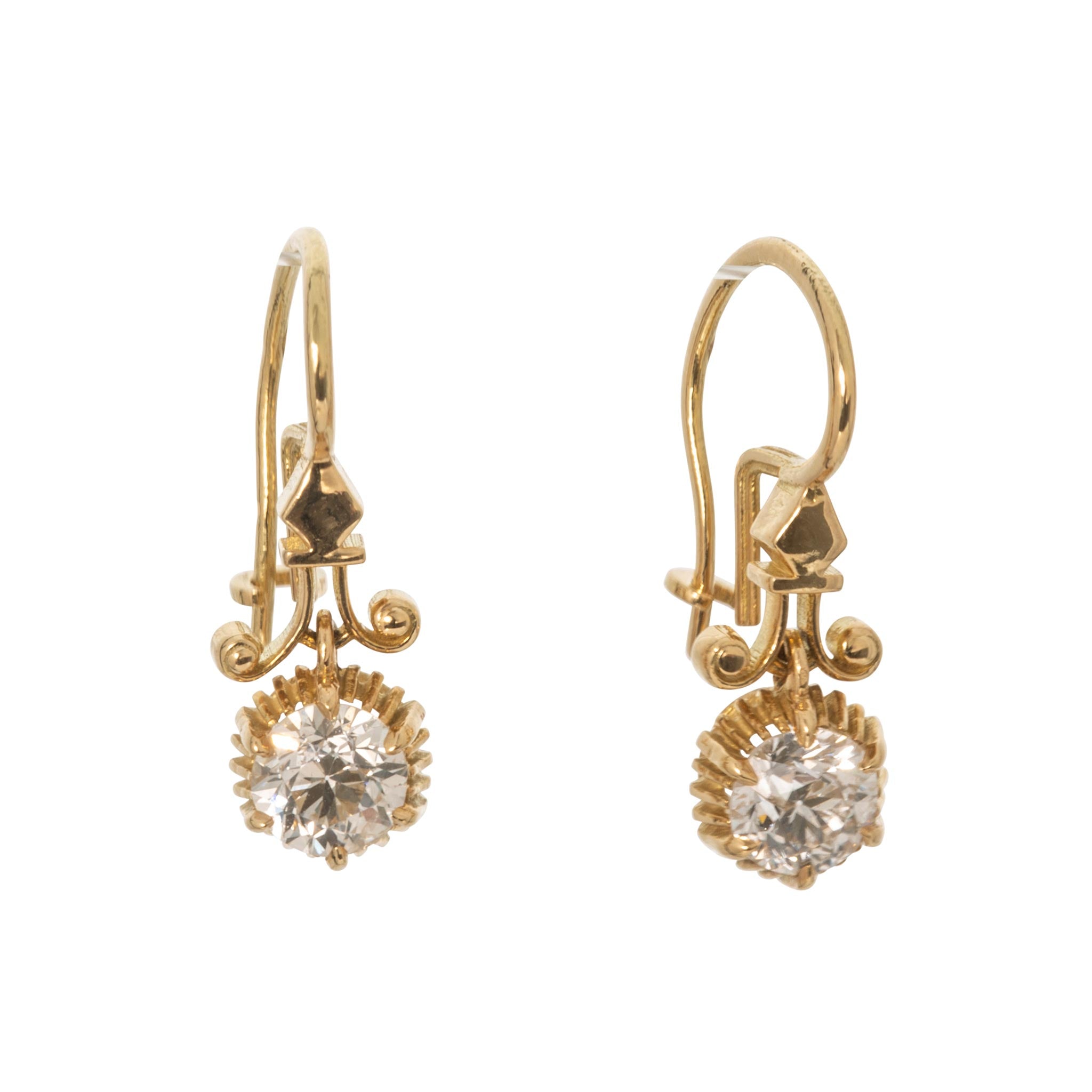 Victorian Style 1.26ctw Old European Cut Diamond 18K Gold Drop Earrings