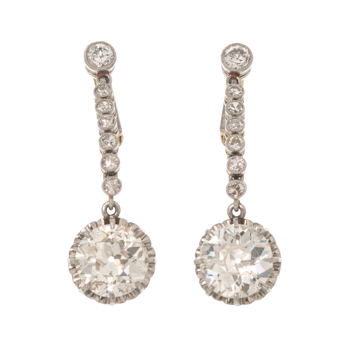 Art Deco Style 5.16ctw Diamond Platinum 18K Gold Drop Earrings