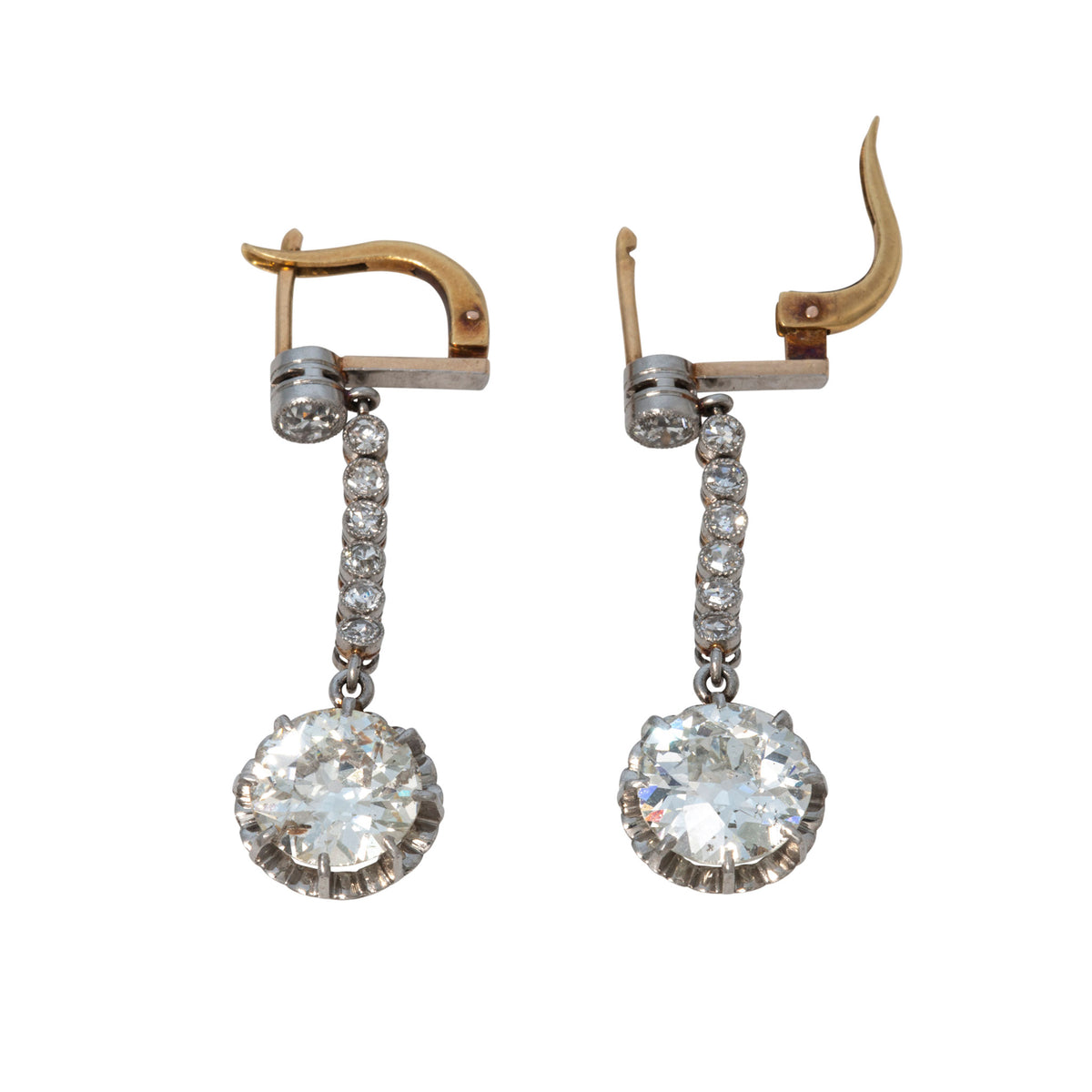 Art Deco Style 5.16ctw Diamond Platinum 18K Gold Drop Earrings