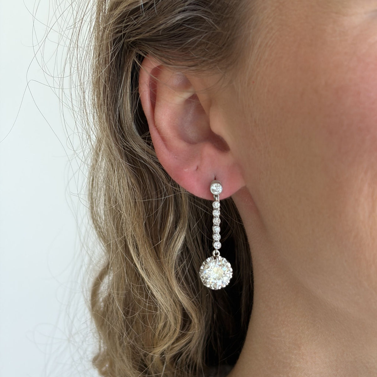 Art Deco Style 5.16ctw Diamond Platinum 18K Gold Drop Earrings