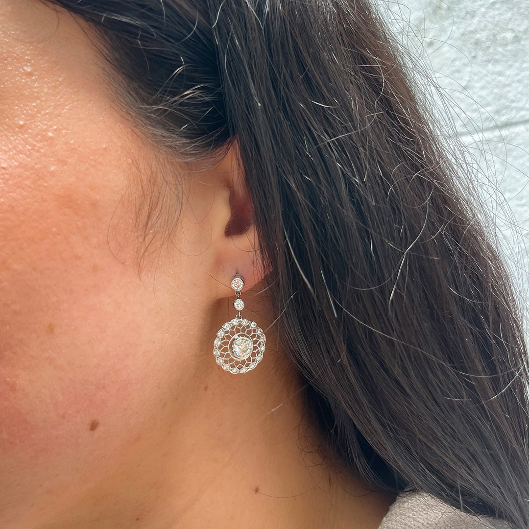 Edwardian 1.62ct Diamond Platinum Drop Earrings