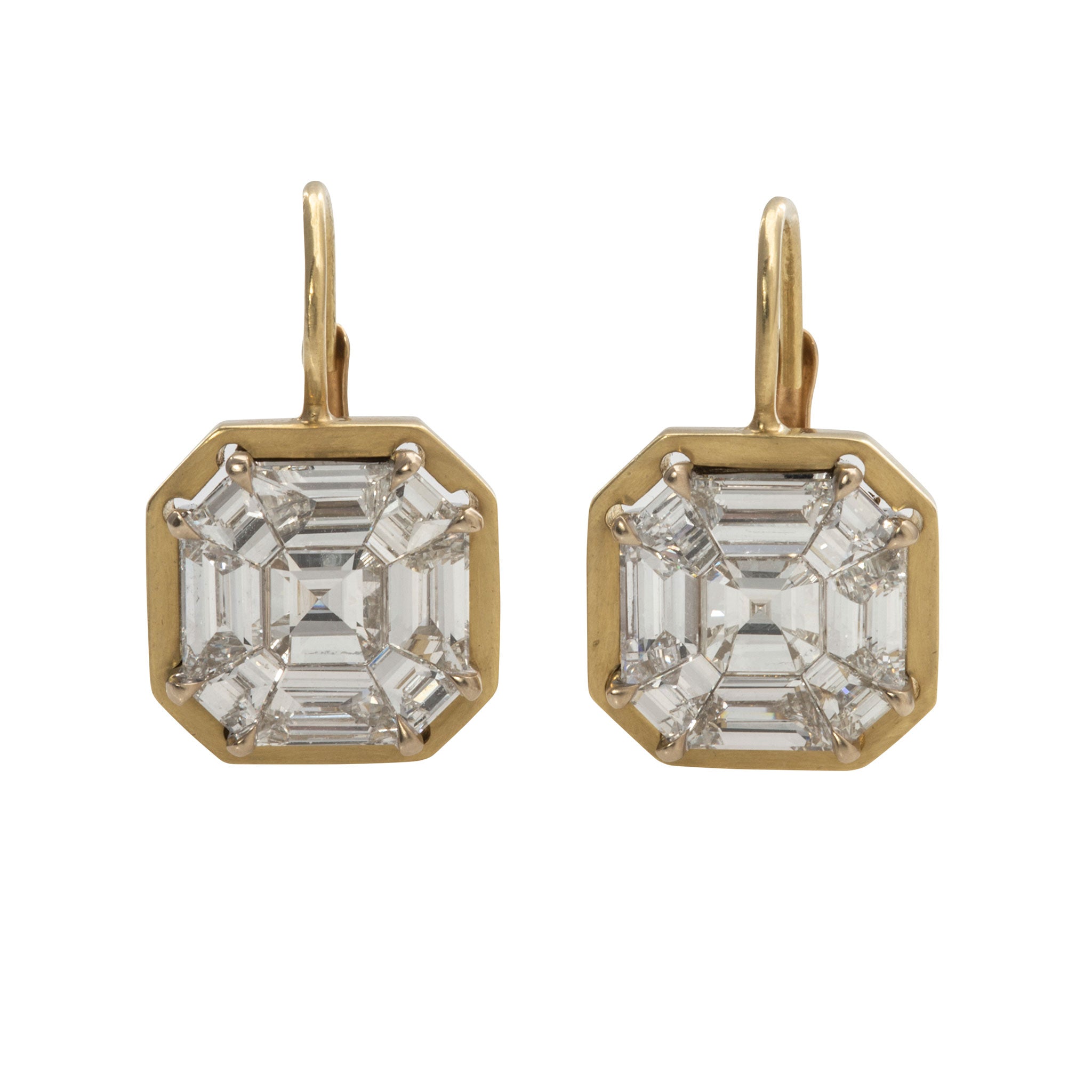 Estate 2.23ct Diamond Mosaic 18K Gold Lever Back Earrings