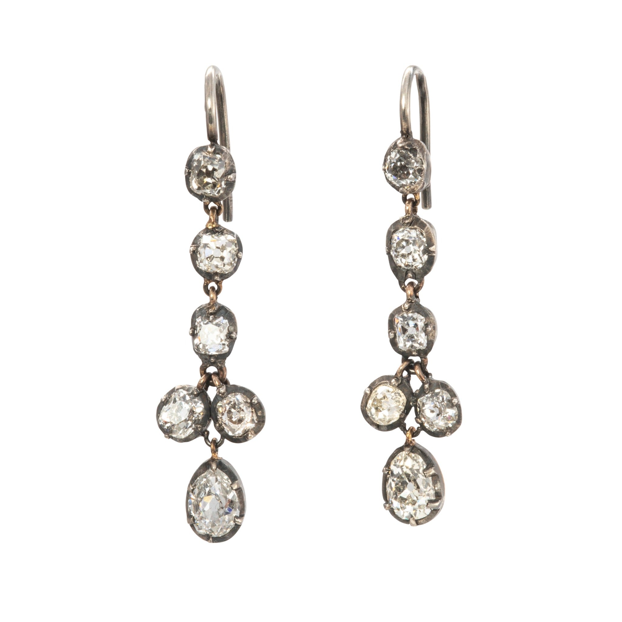 Victorian 3.2ct Old Mine Cut Diamond Drop Earrings