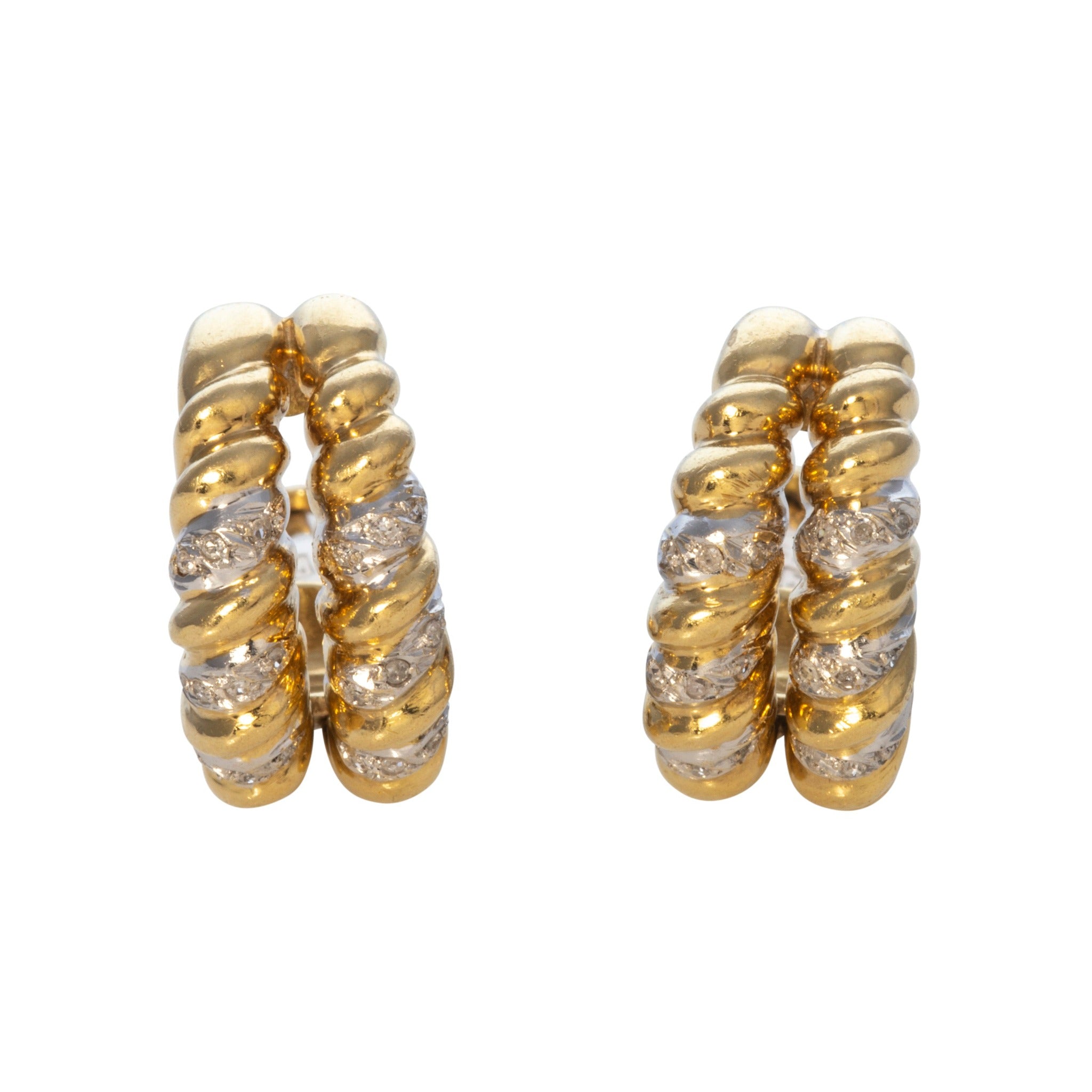 Estate 18K Gold Diamond Rope Clip On Earrings