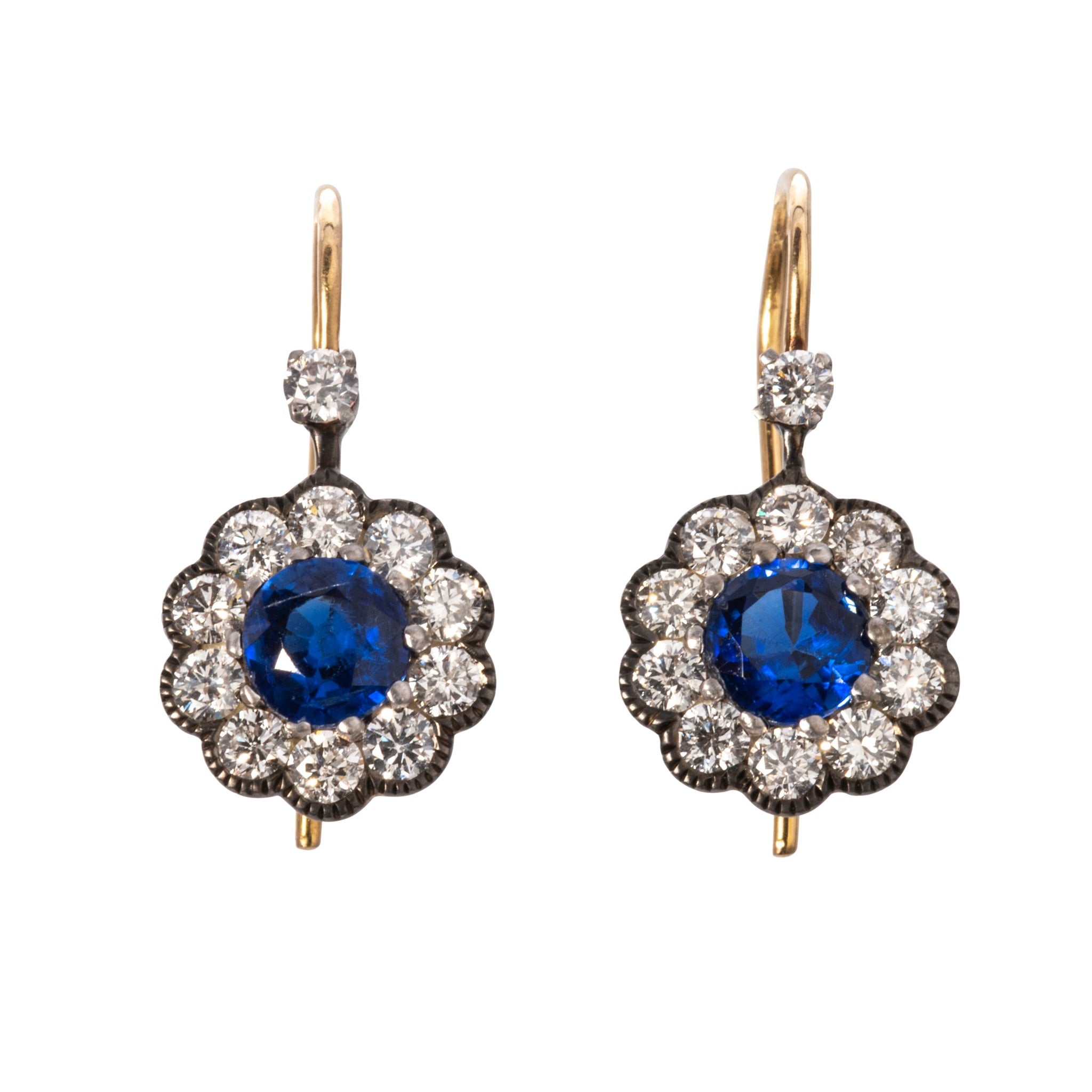 Sapphire & Diamond 14K Yellow Gold Cluster Earrings