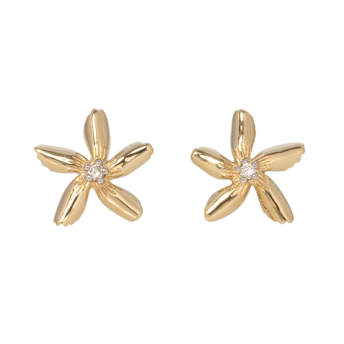 Diamond 14K Yellow Gold Star Jasmine Stud Earrings