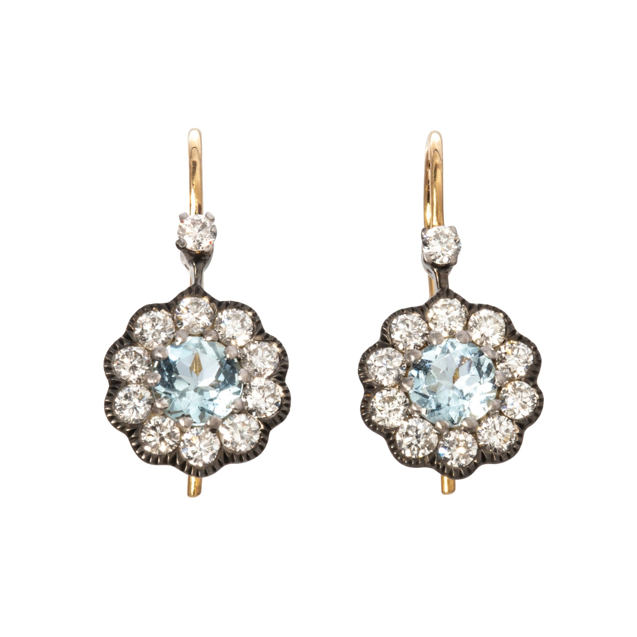 Aquamarine & Diamond 14K Yellow Gold Cluster Earrings