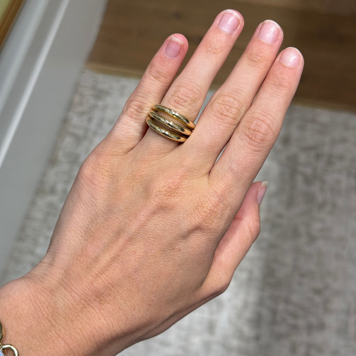 14K Yellow Gold 3 Row Cuff Ring