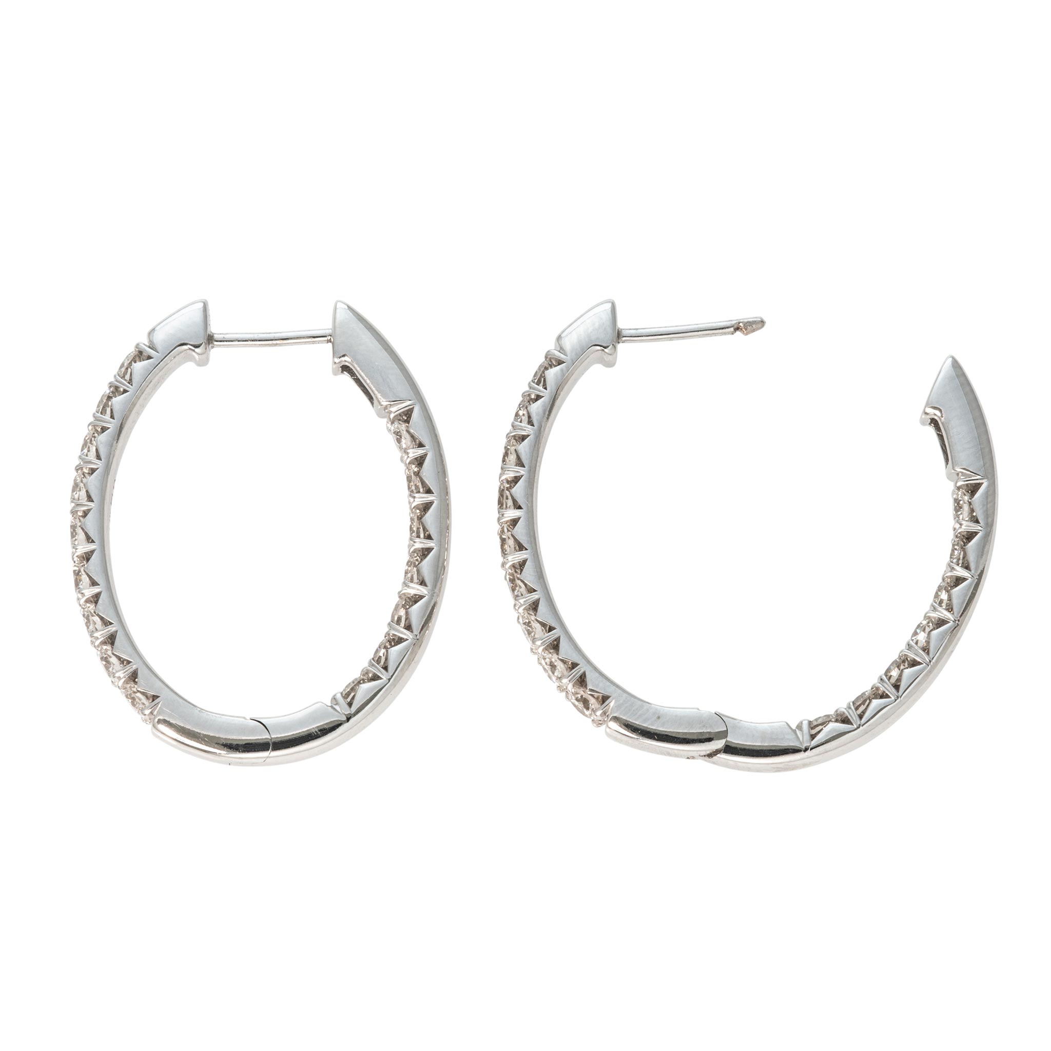 2ctw Diamond Inside-Out 14K White Gold Oval Hoop Earrings
