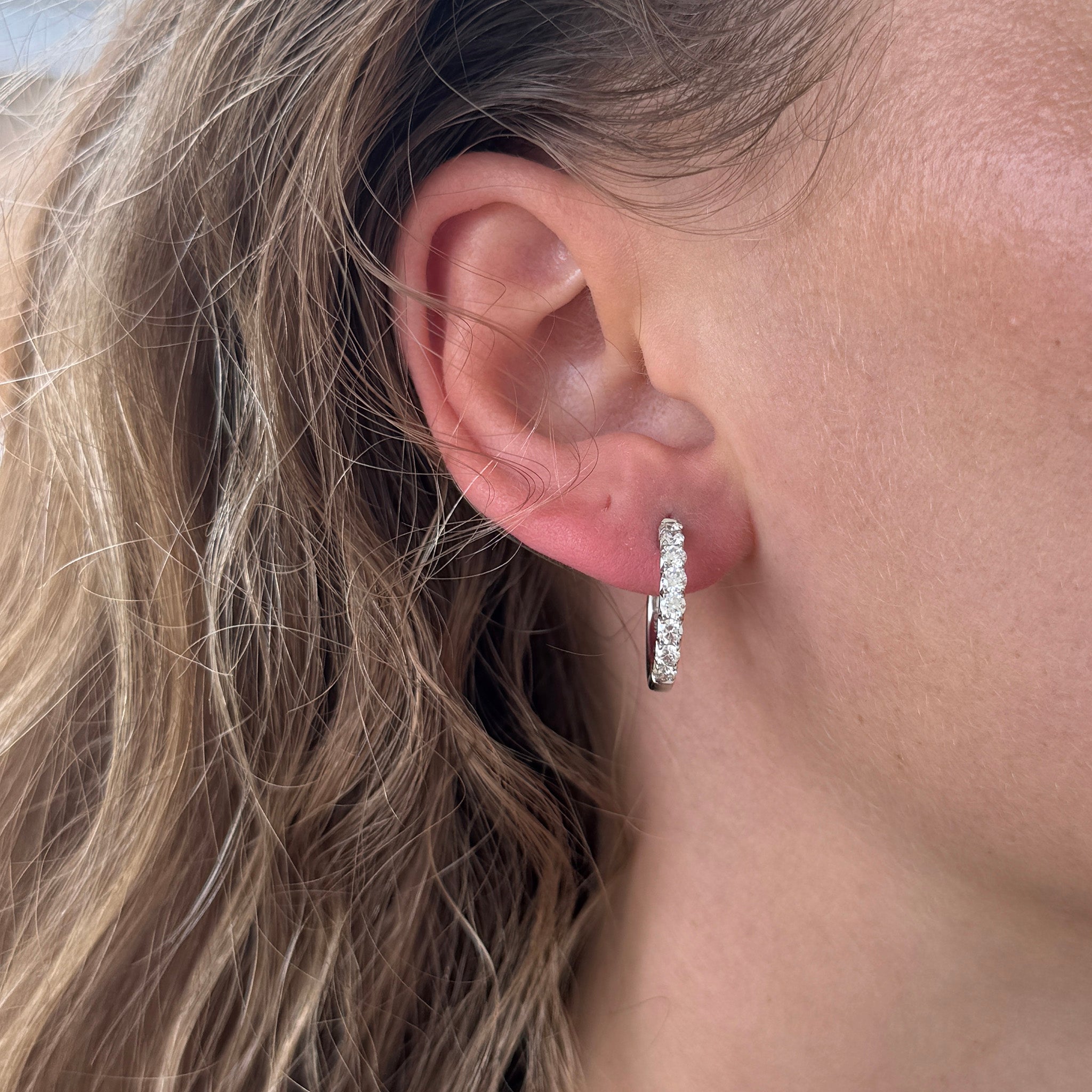 1ctw Diamond 14K White Gold Hoop Earrings