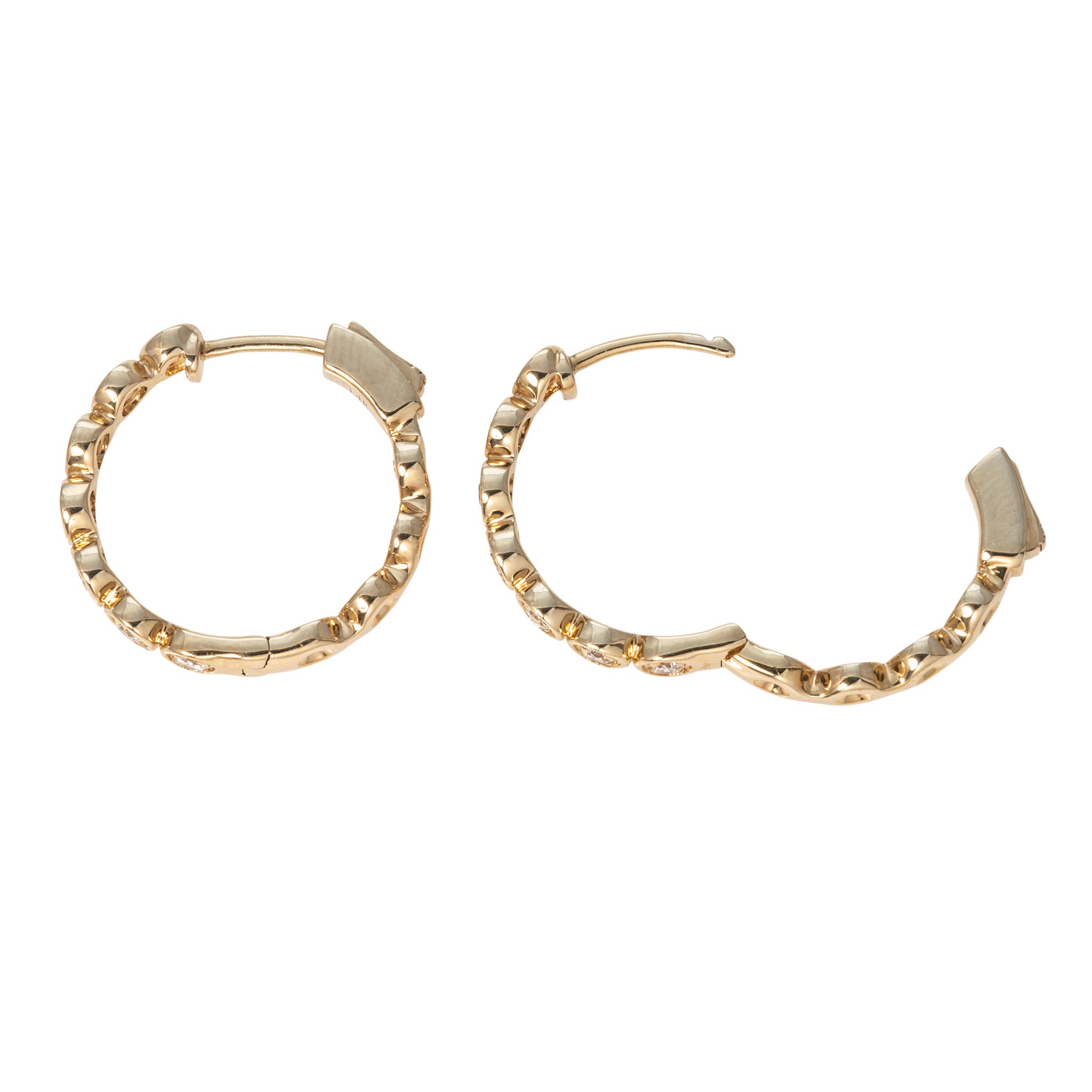 .74ctw Diamond Bezel Inside-Out 14K Yellow Gold Hoop Earrings