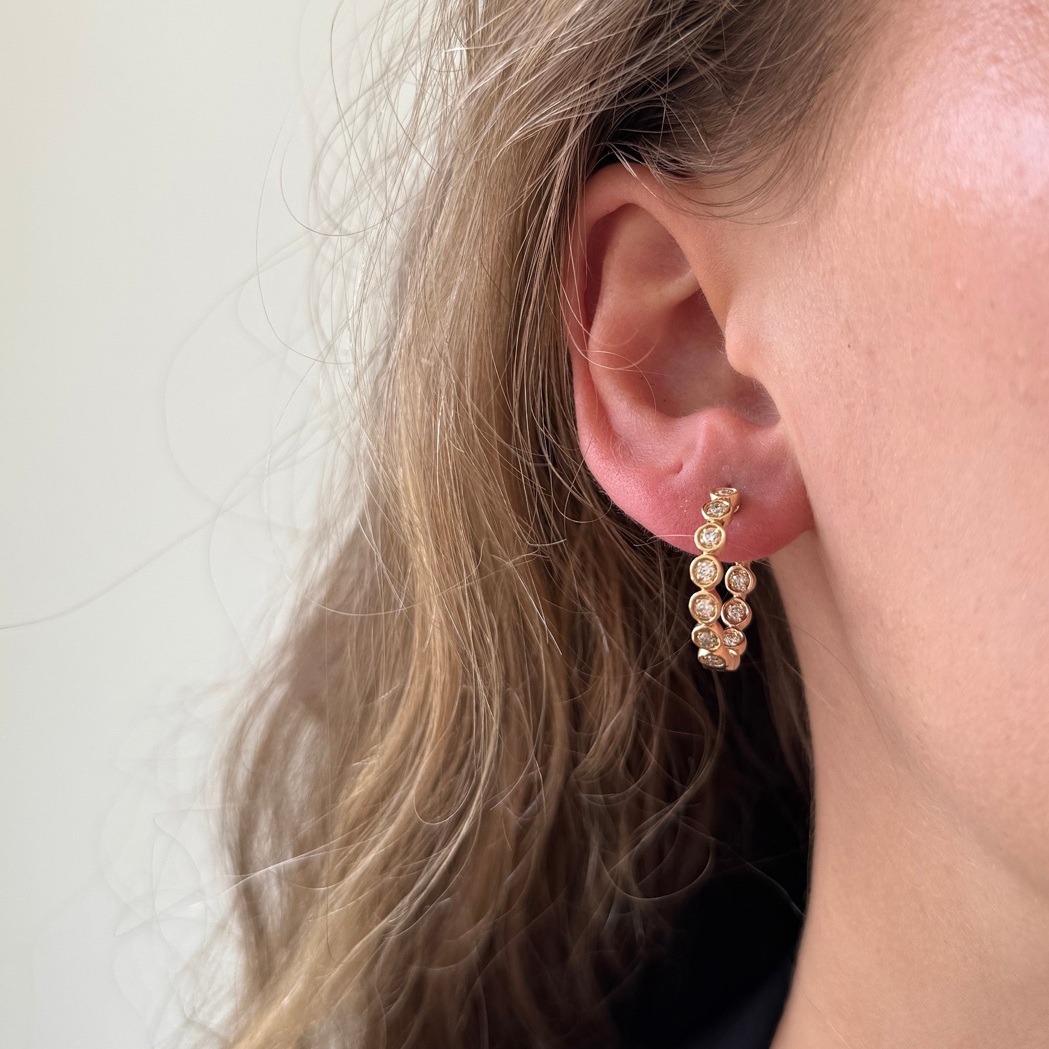 .74ctw Diamond Bezel Inside-Out 14K Yellow Gold Hoop Earrings