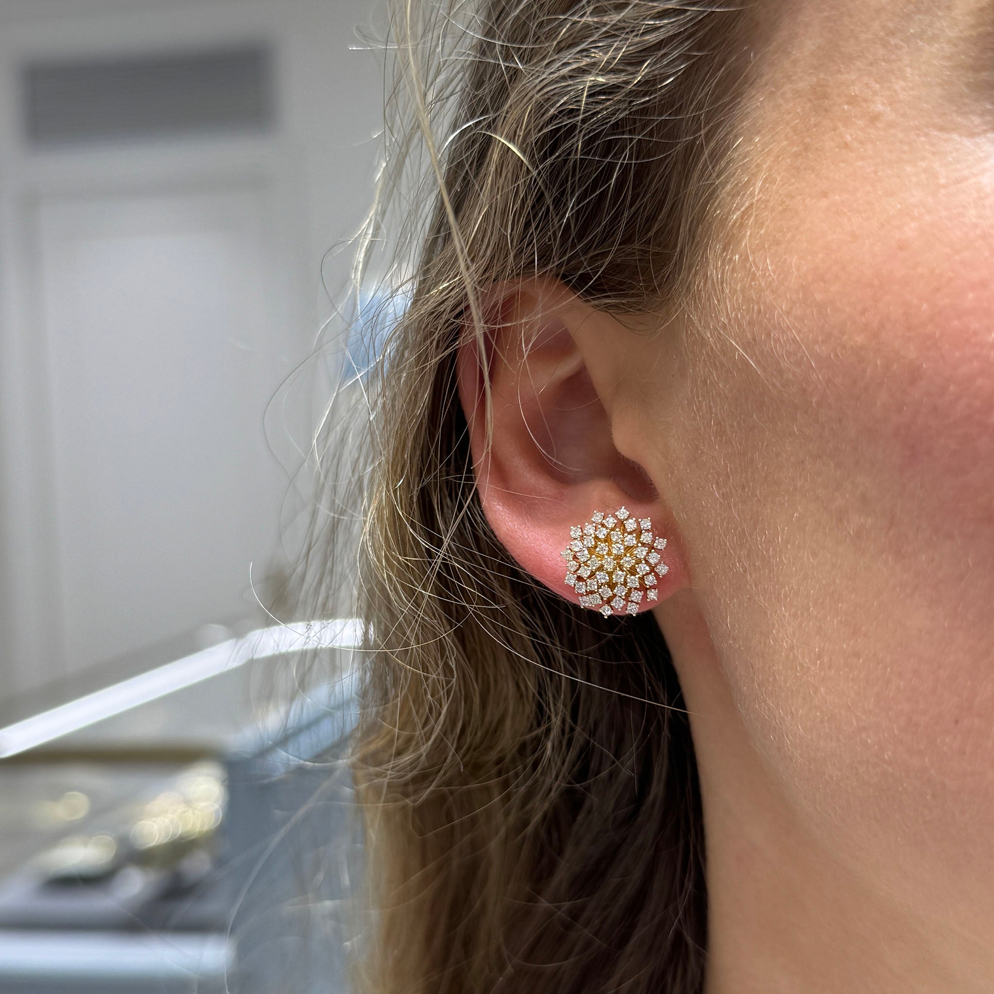 Diamond Cluster Starburst 14K Yellow Gold Stud Earrings