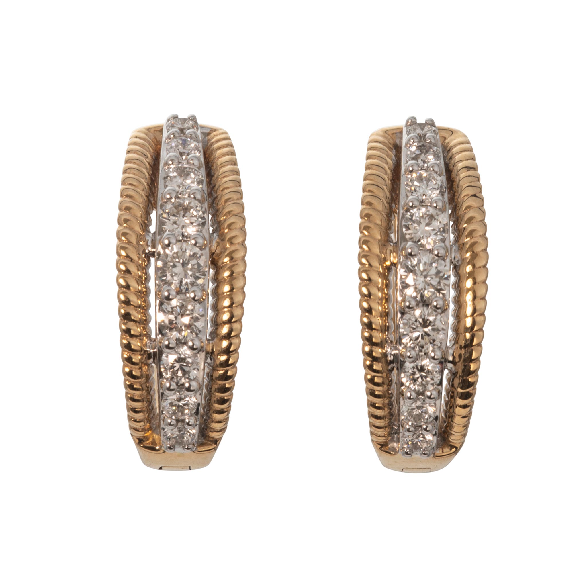 .50ctw Diamond 14K Gold Two-Tone Rope Huggie Earrings