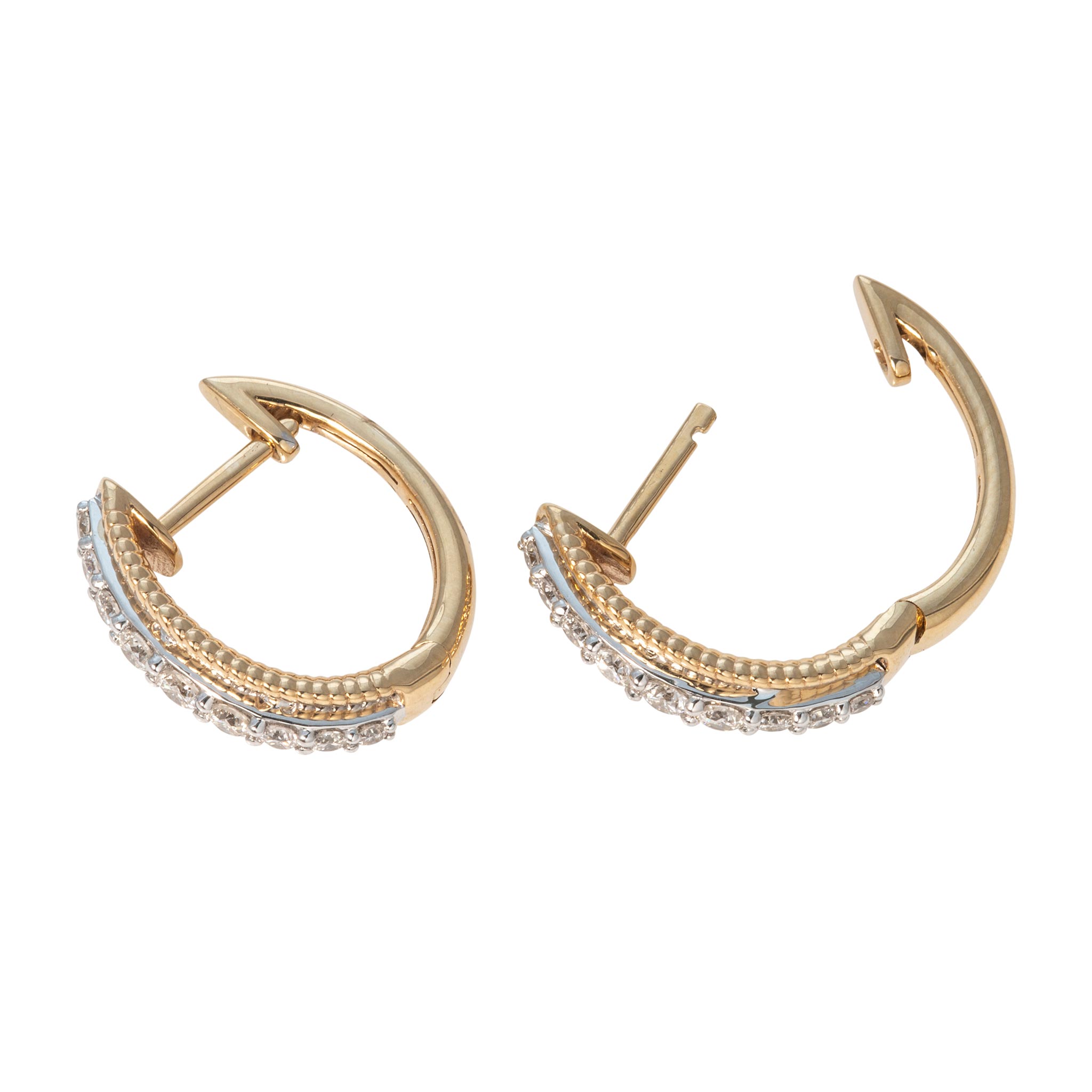 .50ctw Diamond 14K Gold Two-Tone Rope Huggie Earrings