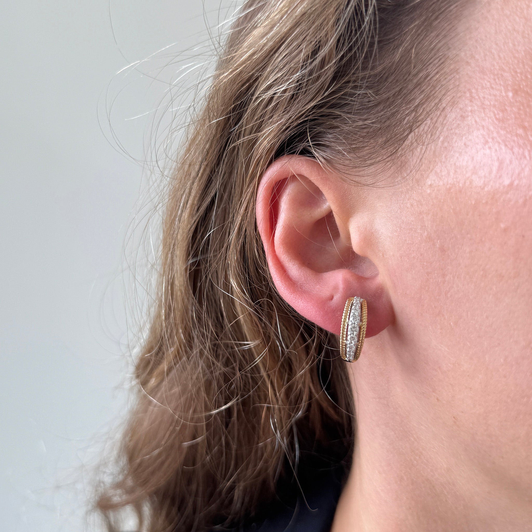 .50ctw Diamond 14K Gold Two-Tone Rope Huggie Earrings