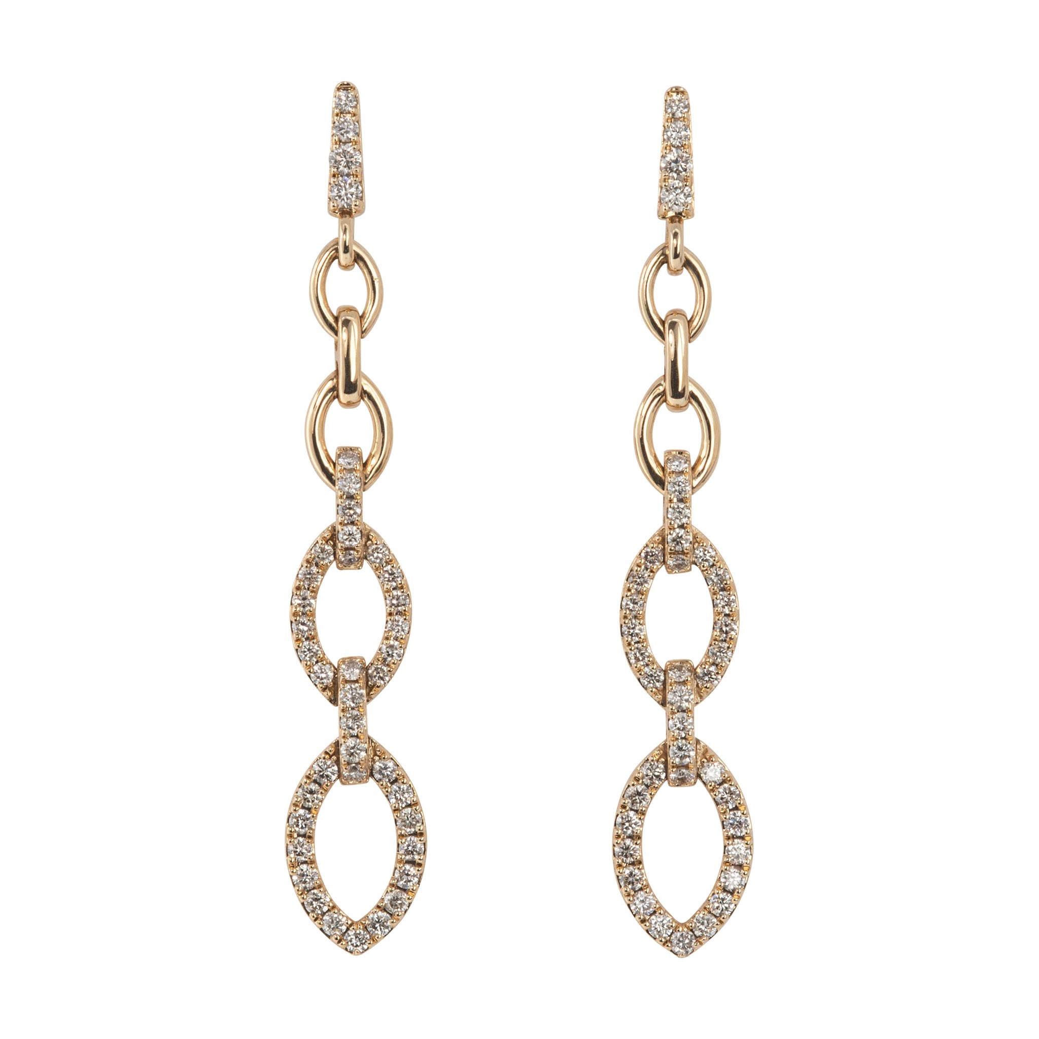 Diamond Pavé 14K Yellow Gold Link Drop Earrings