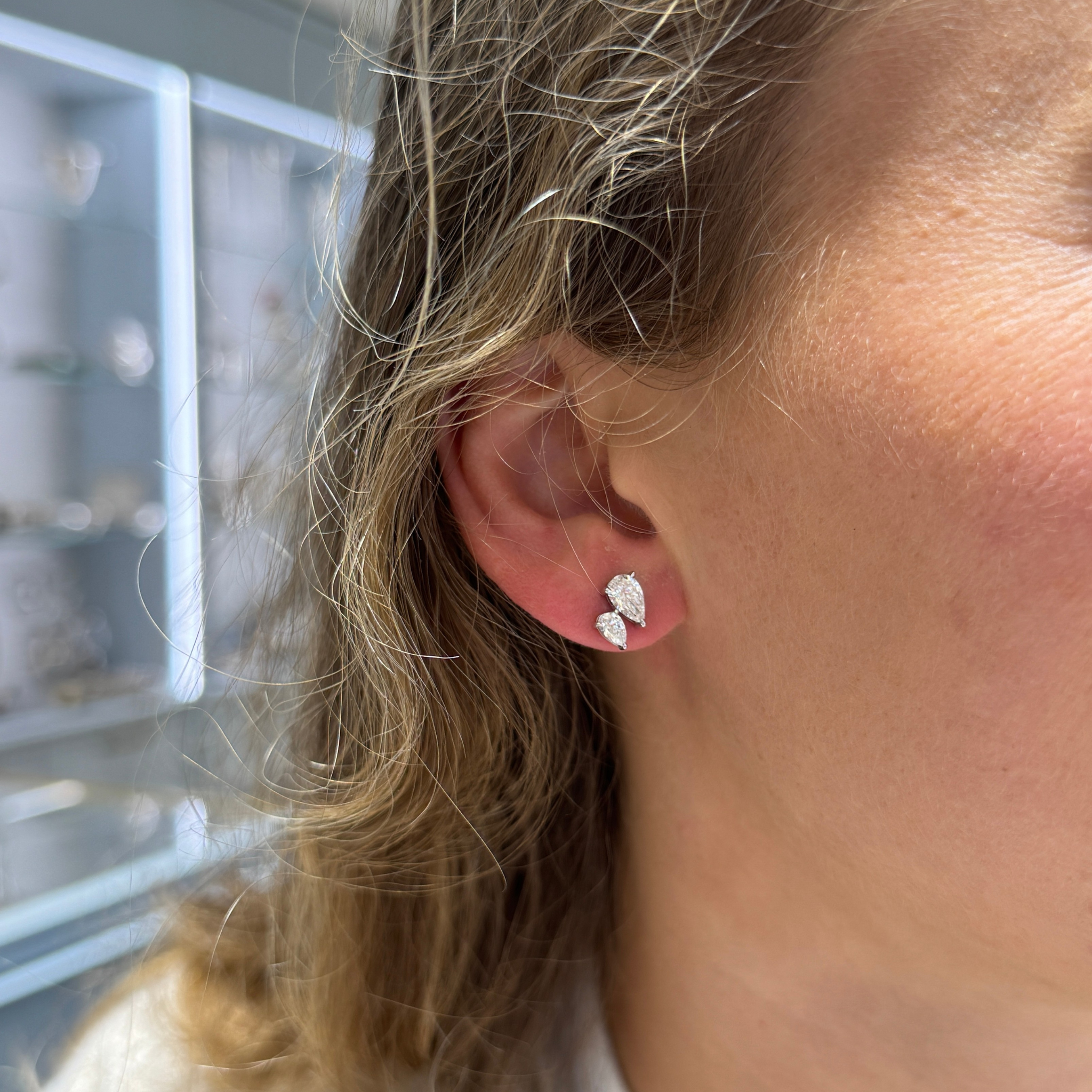 1.49ctw Pear Diamond 2-Stone 18K Gold Stud Earrings