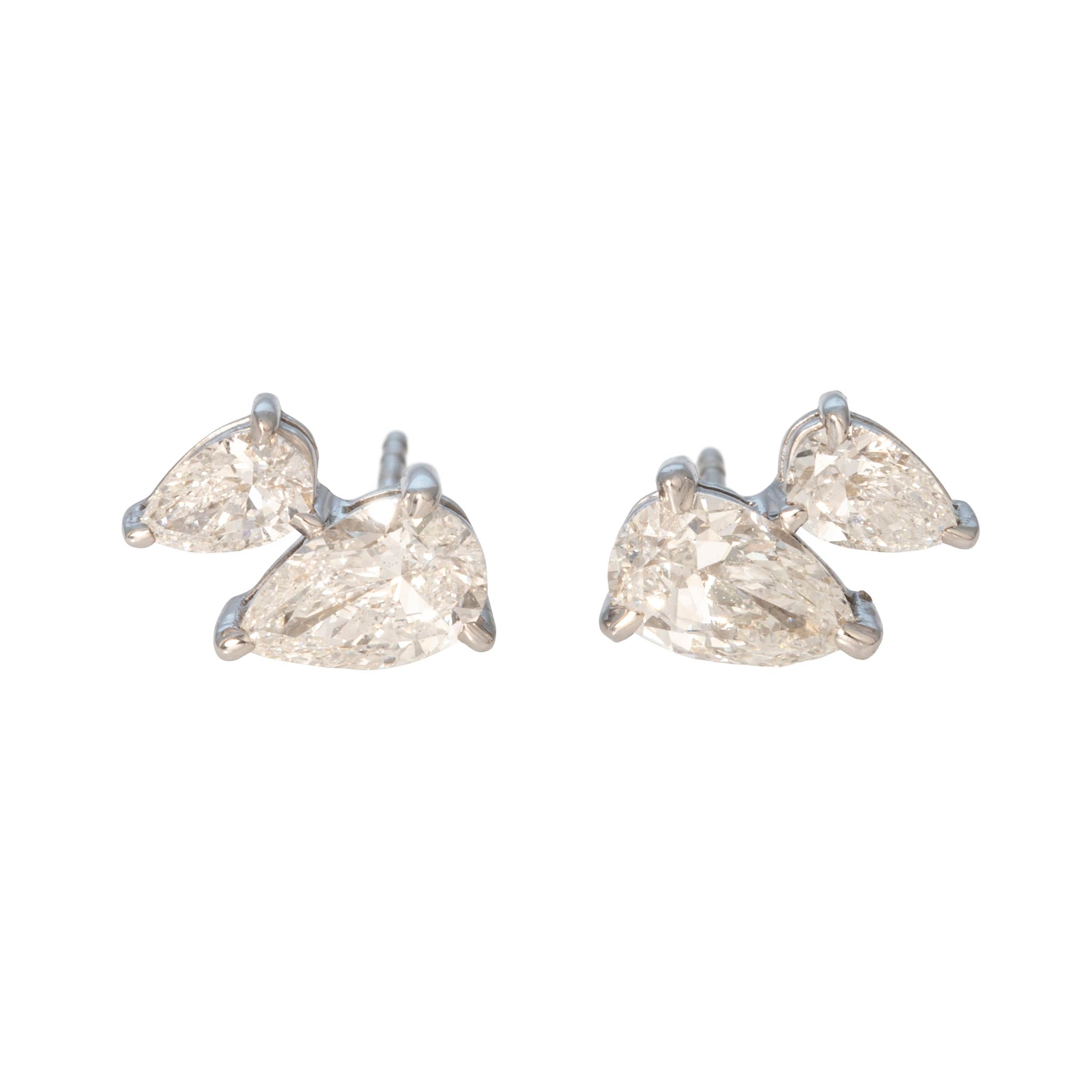 1.49ctw Pear Diamond 2-Stone 18K Gold Stud Earrings