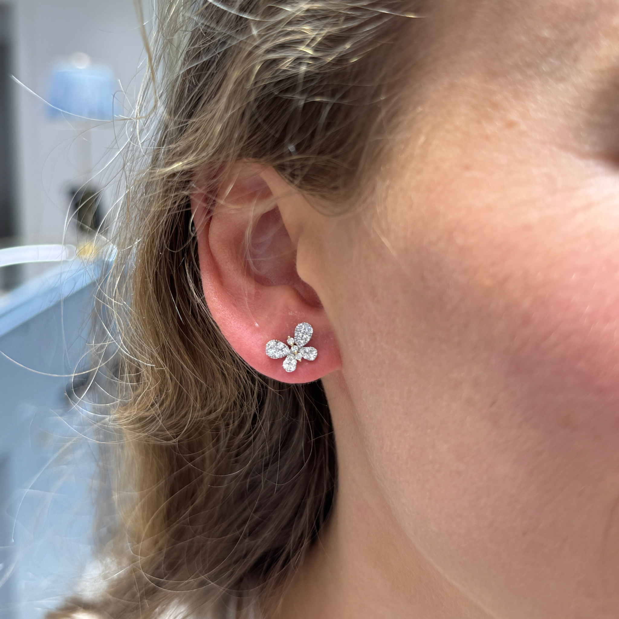 Diamond Pavé Butterfly 18K Gold Stud Earrings