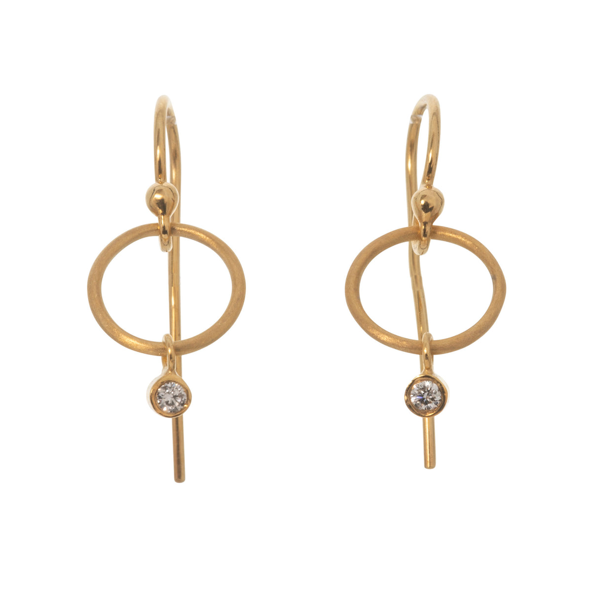 Diamond 14K Gold Bezel Drop Open Circle Earrings
