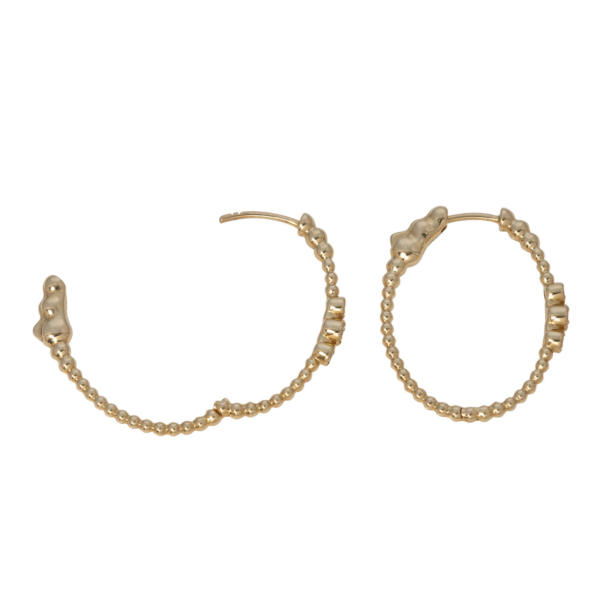Diamond 14K Yellow Gold Bezel Beaded Oval Hoop Earrings