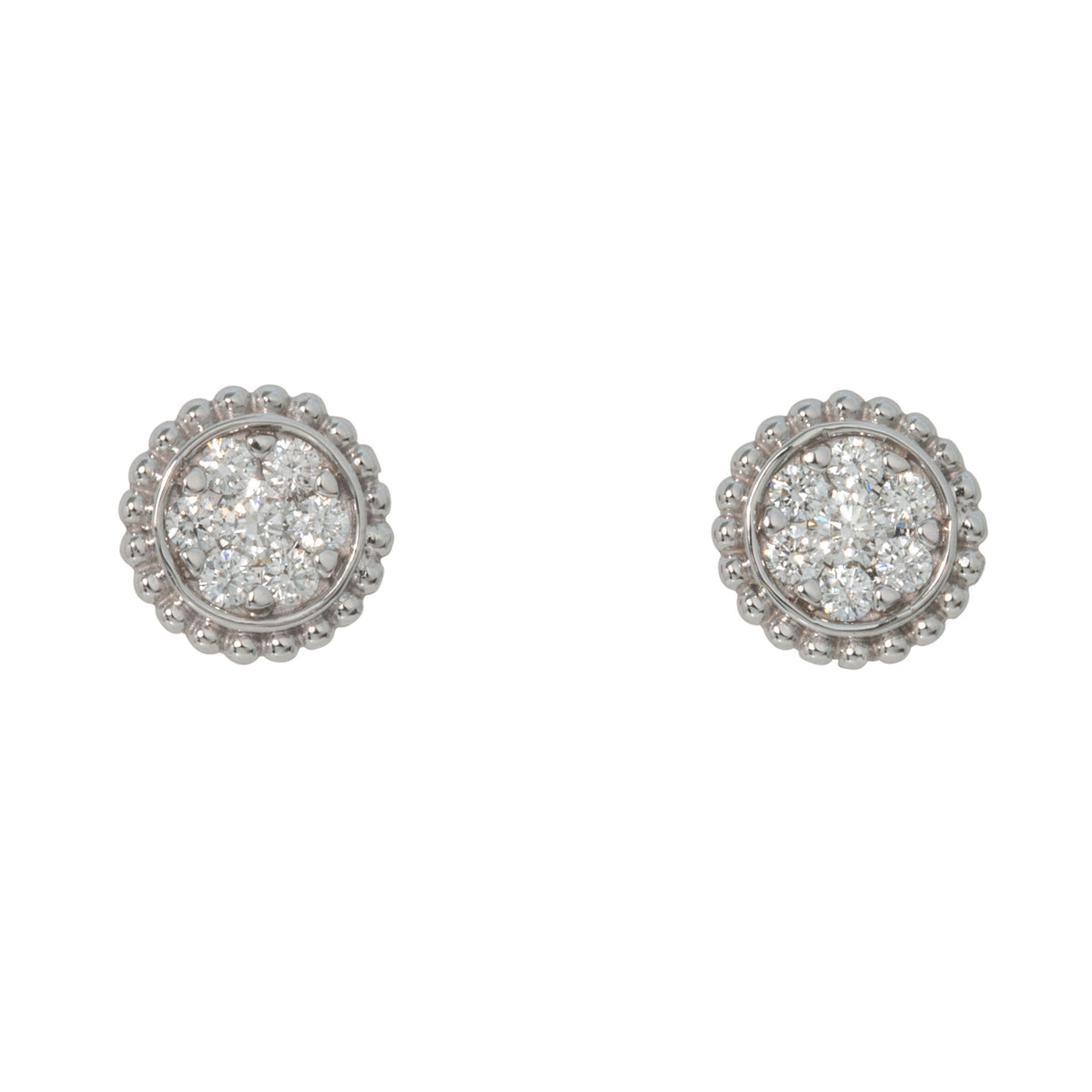 .24ctw Diamond Cluster Bead Edge 14K White Gold Stud Earrings