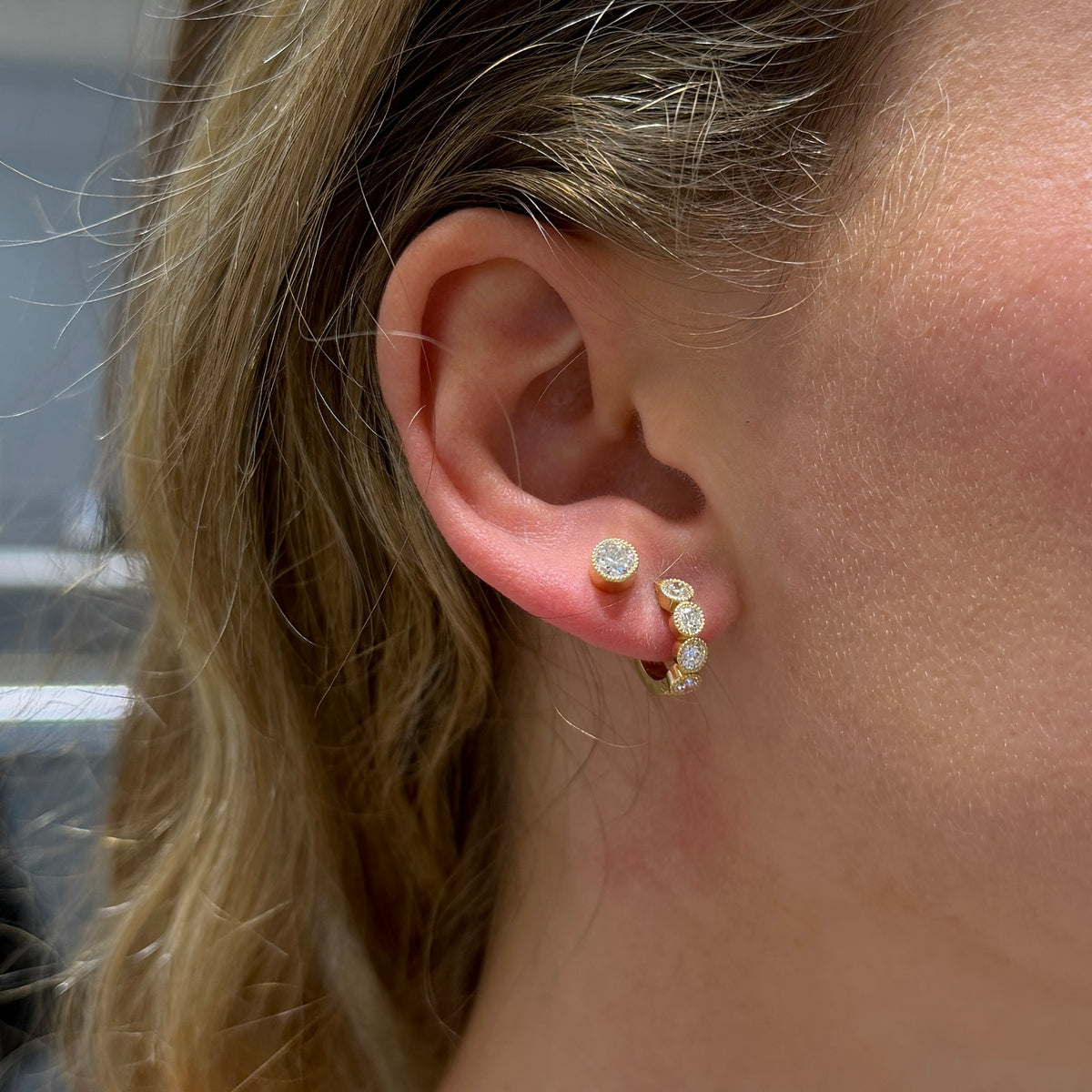 Single Stone Gabby Stud Earrings, Single Stone Gabby Huggie Earrings