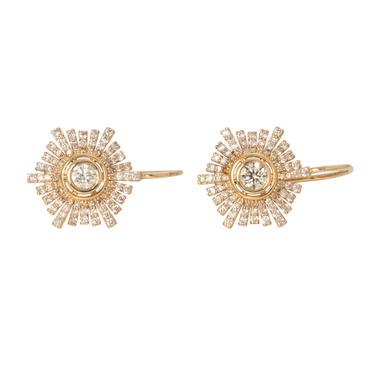 1.44ctw Diamond Starburst 14K Yellow Gold Leverback Earrings