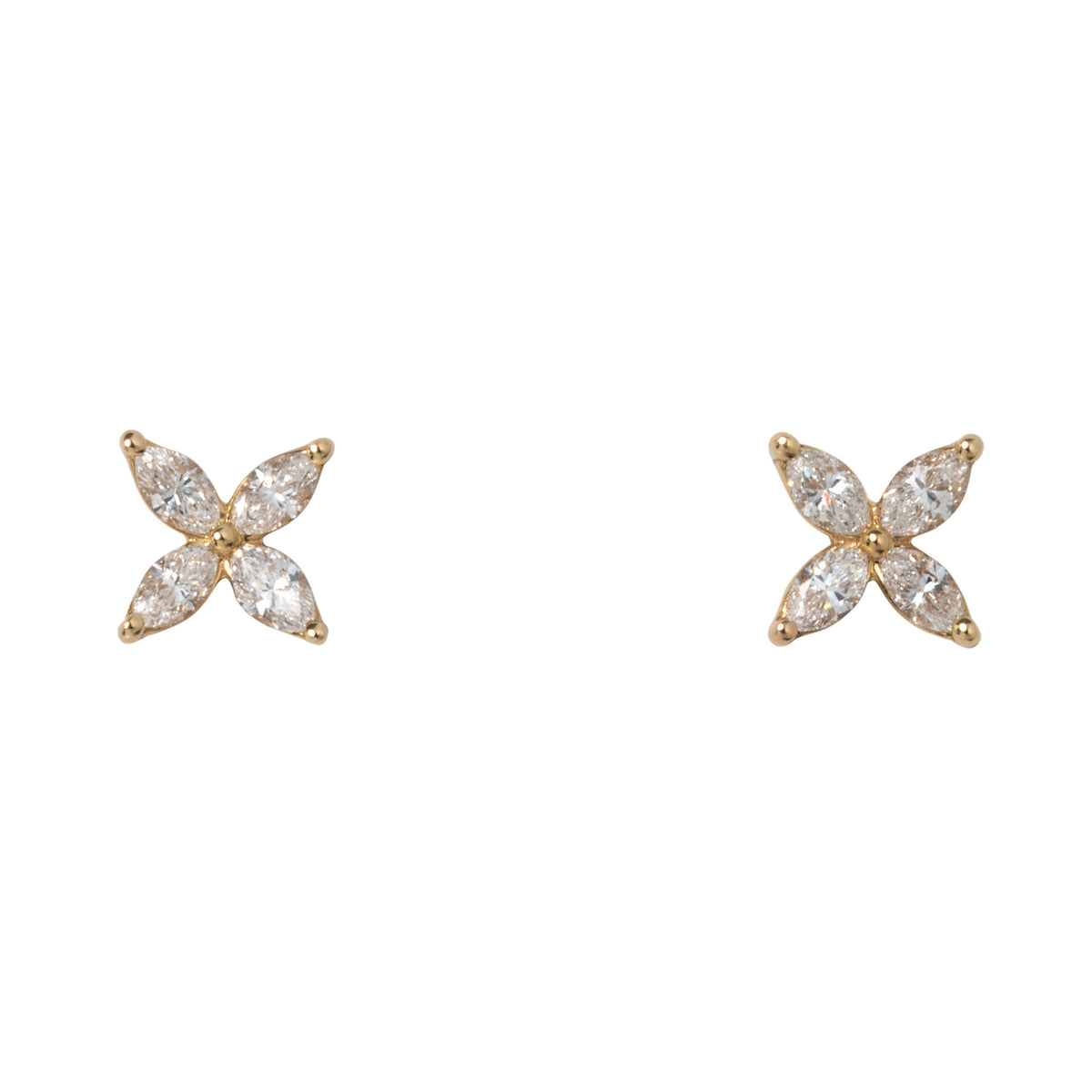 .25ctw Diamond Marquise 14K Yellow Gold Flower Stud Earrings