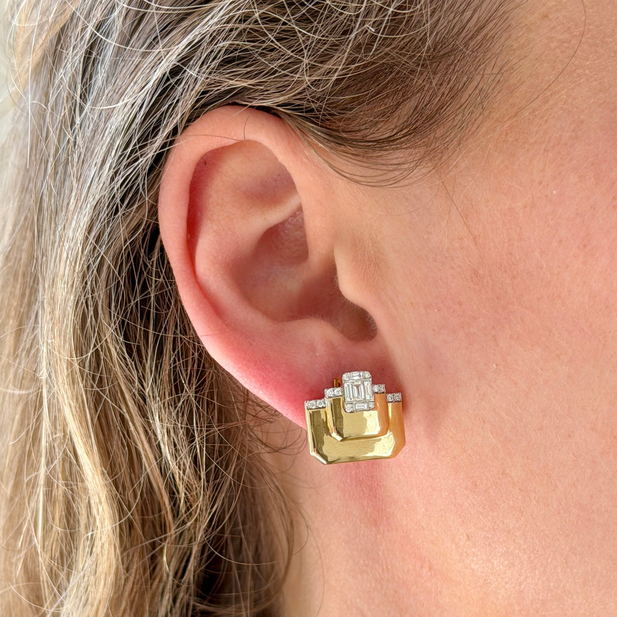 Diamond Invisible Set 18K Yellow Gold Tiered Earrings