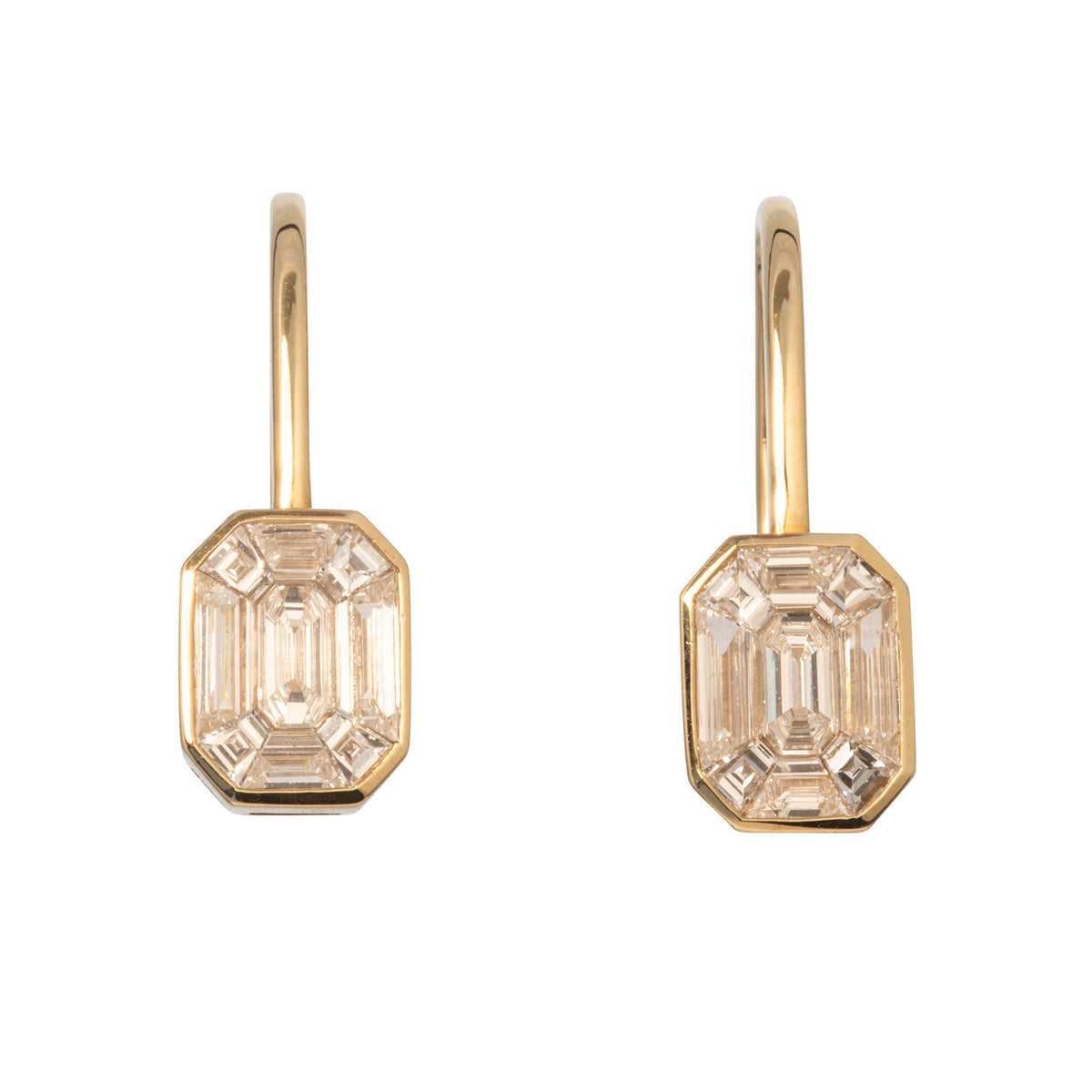 .97ctw Diamond Mosaic 14K Yellow Gold Leverback Earrings