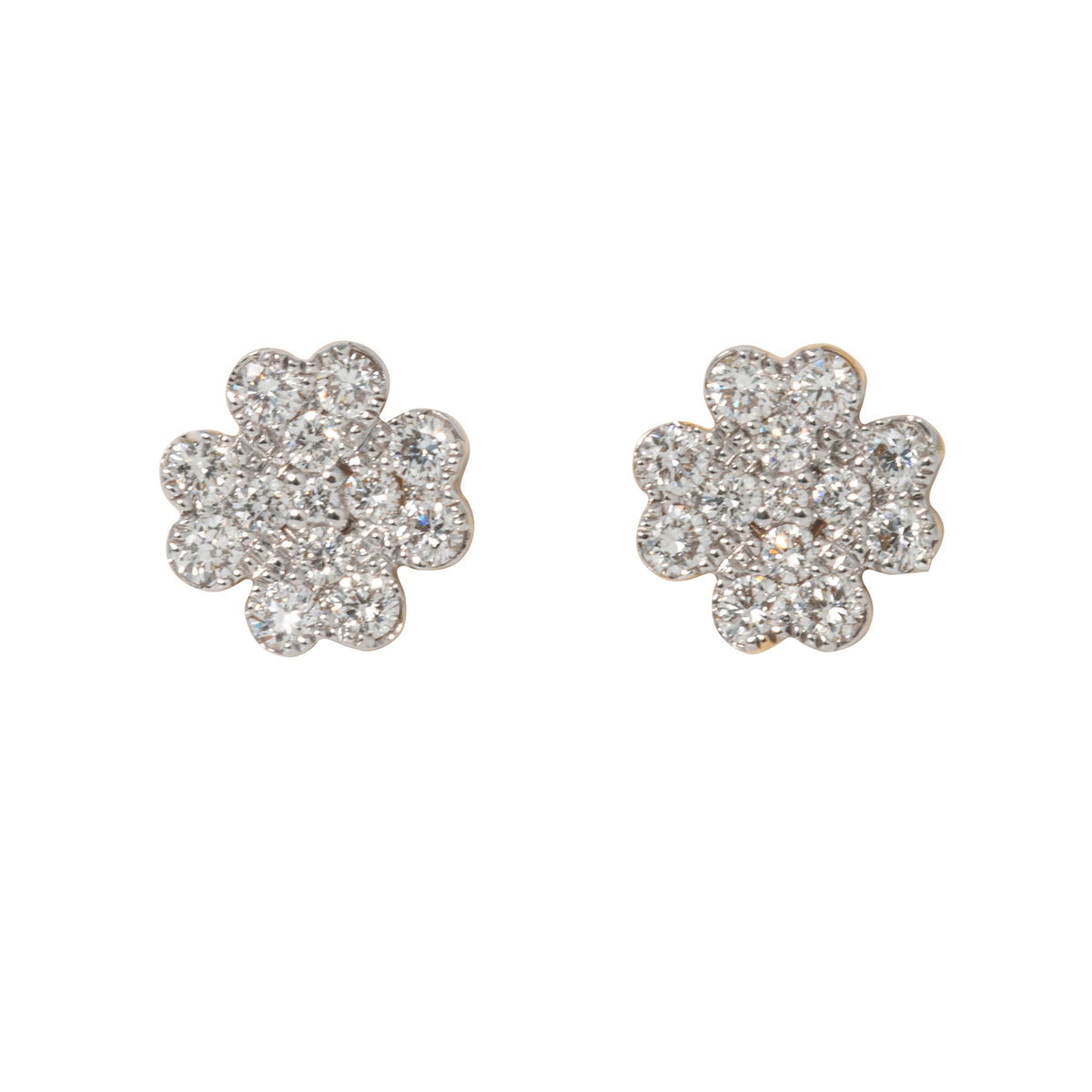Diamond Flower Cluster 18K Gold Stud Earrings