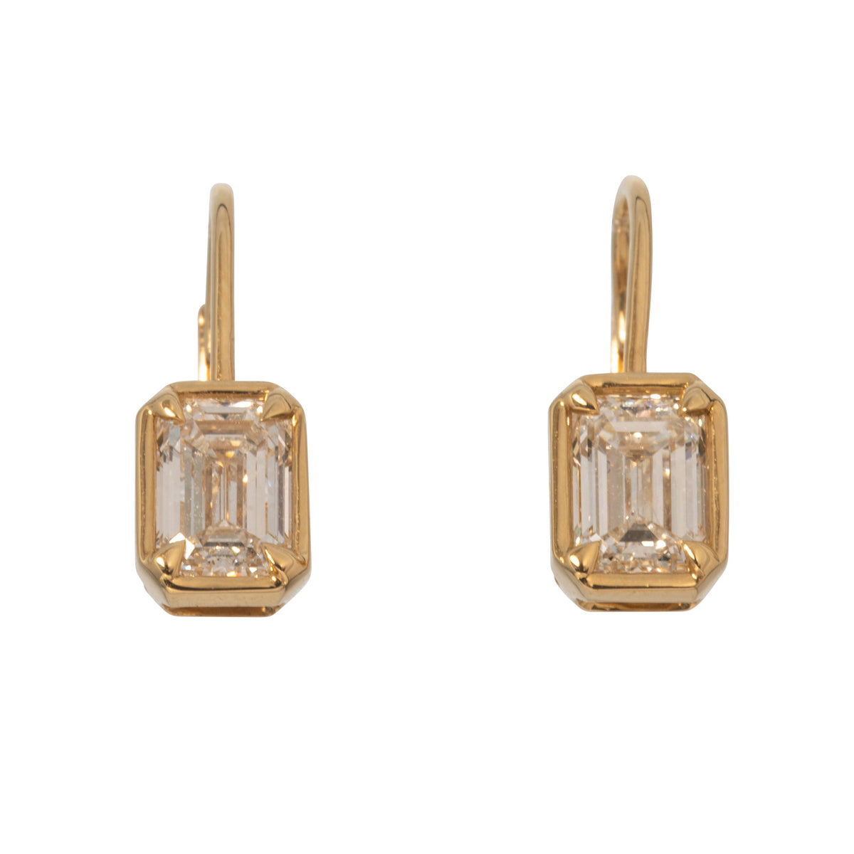 2ctw Emerald-Cut Diamond 18K Yellow Gold Leverback Earrings