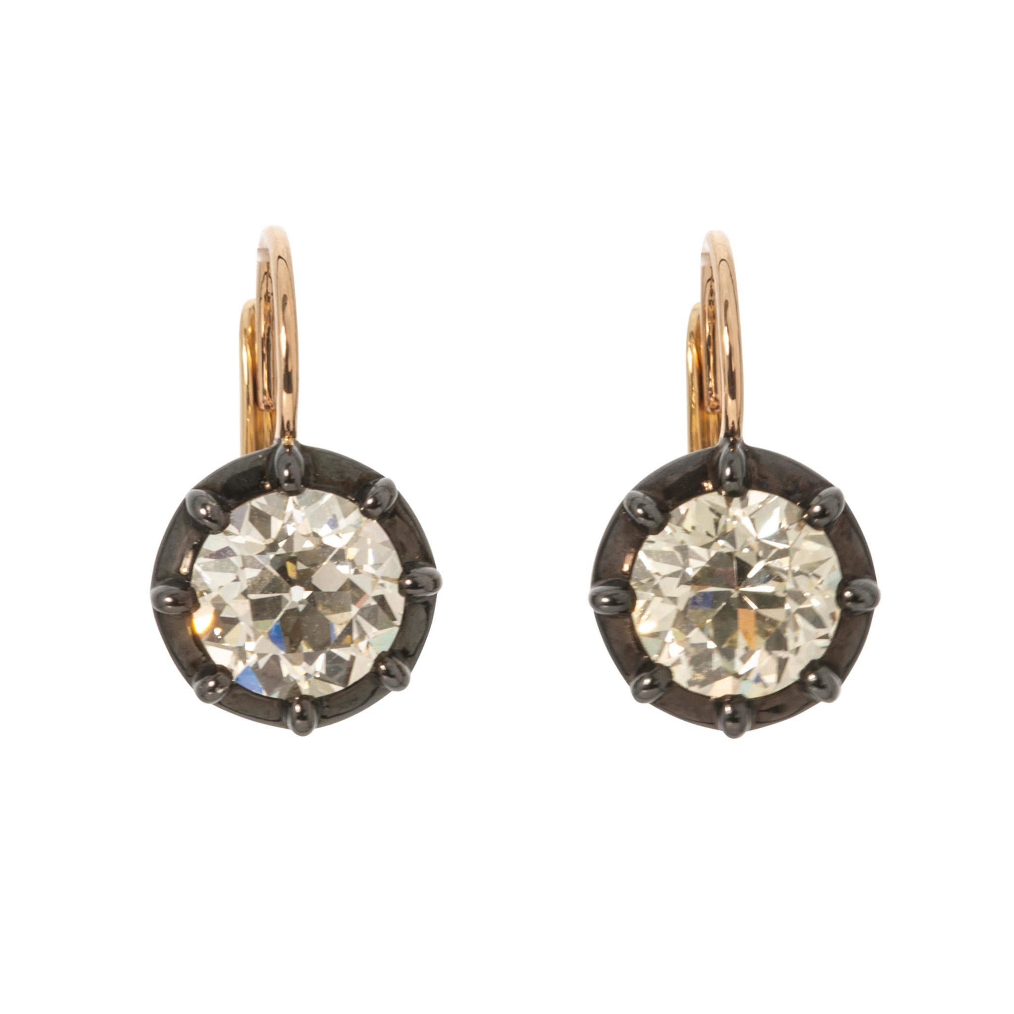Victorian Style 2.91ctw Old European Cut Diamond 18K Gold Earrings