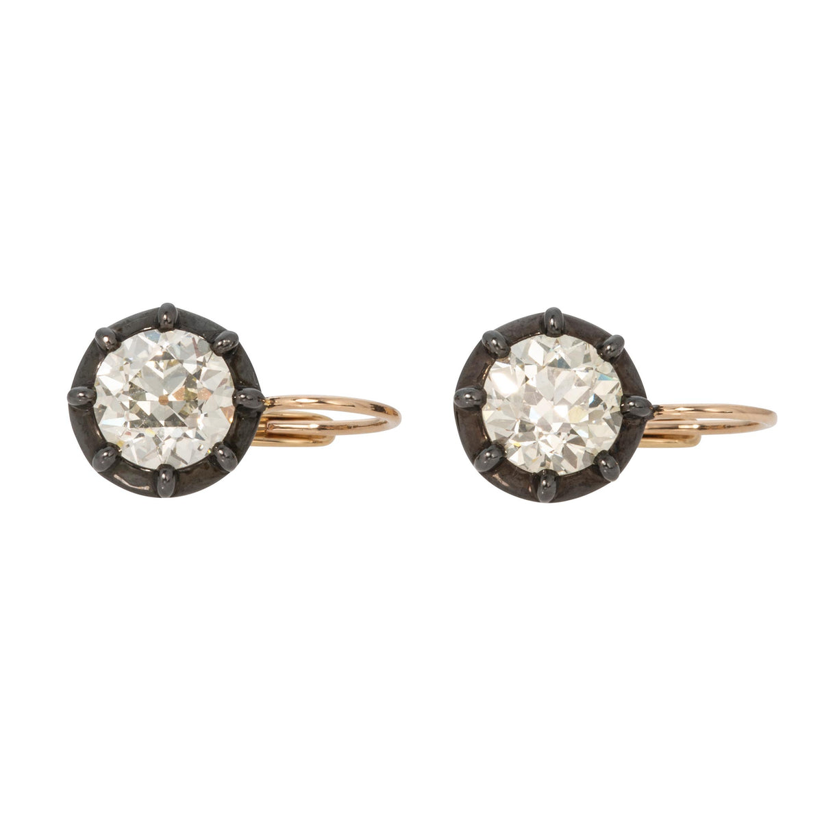 Victorian Style 2.91ctw Old European Cut Diamond 18K Gold Earrings