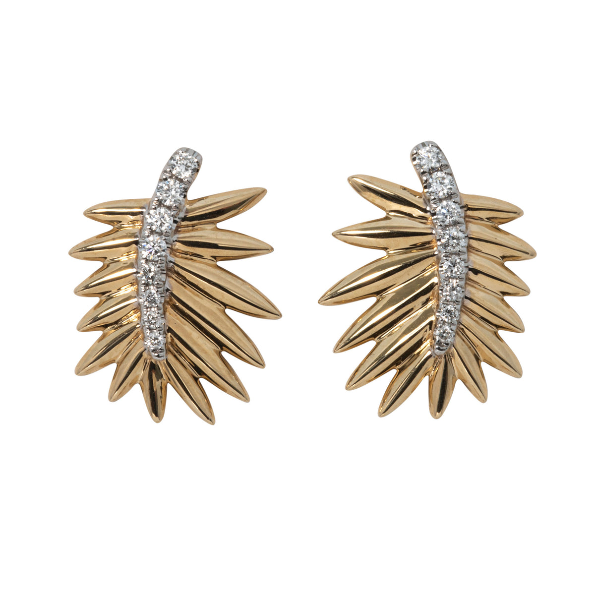 Diamond Pavé 14K Gold Palm Frond Stud Earrings