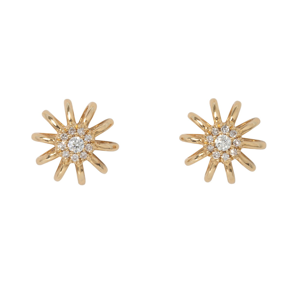 Diamond Cluster 14K Gold Starburst Stud Earrings