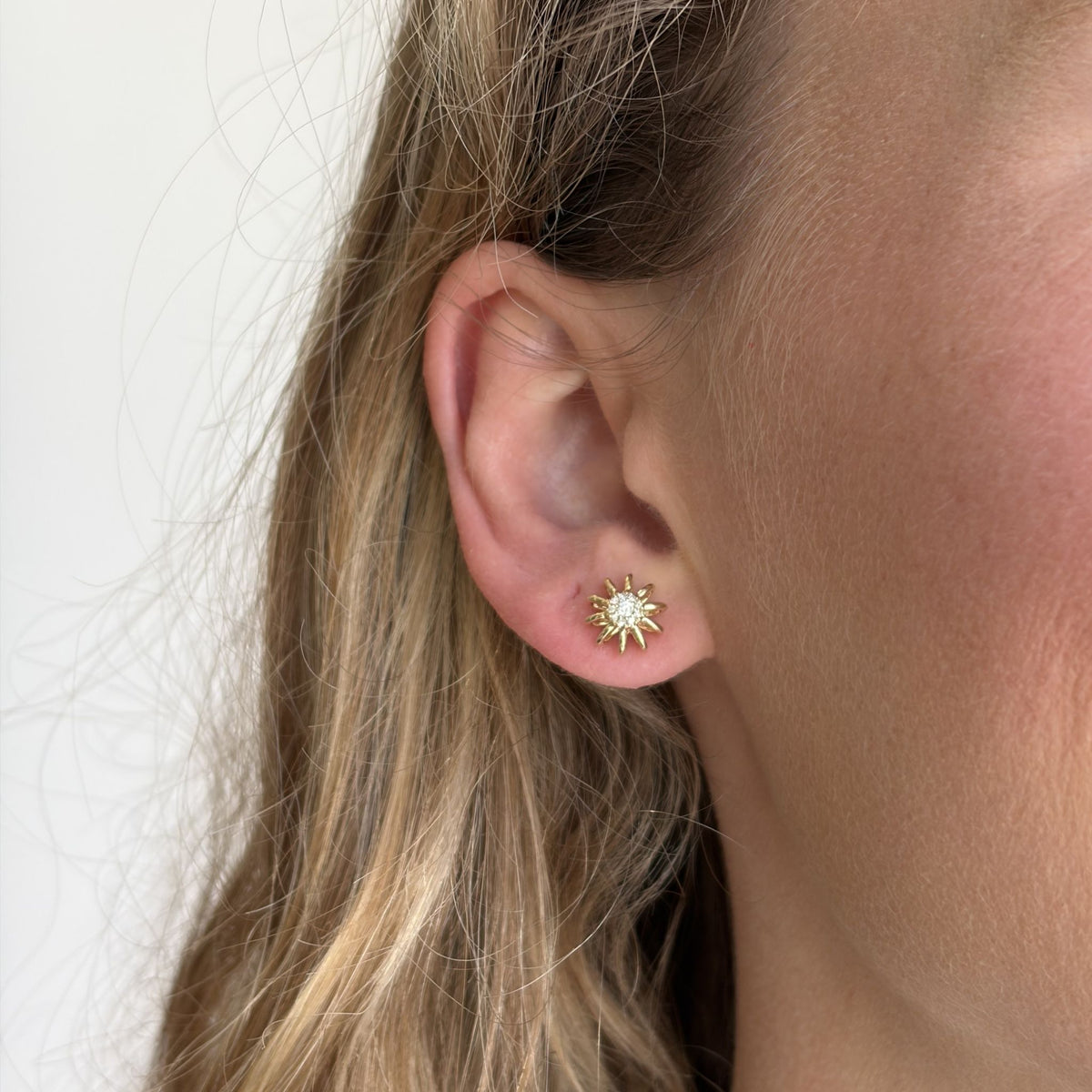 Diamond Cluster 14K Gold Starburst Stud Earrings