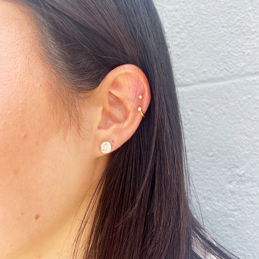 .7ct Diamond Emerald Cut Illusion 14K Gold Stud Earrings