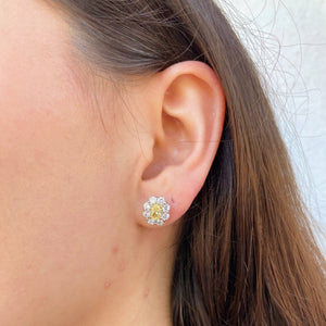 Oval Yellow Diamond Cluster Two Tone 18K Gold Earrings