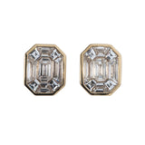 2ct Diamond Emerald Cut Illusion 14K Yellow Gold Earrings