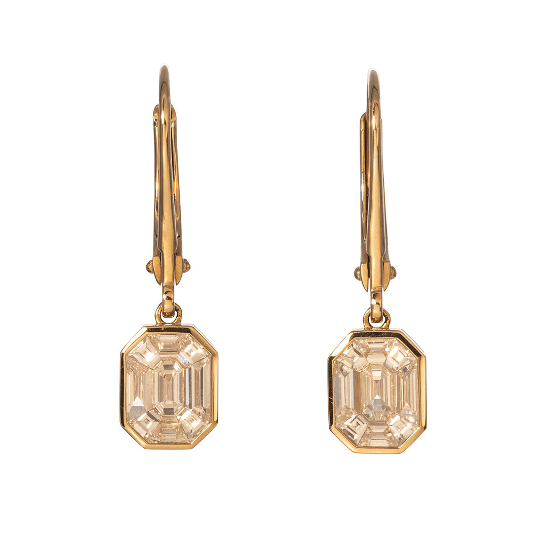 1.55ct Diamond Emerald Cut Illusion 14K Gold Drop Earrings