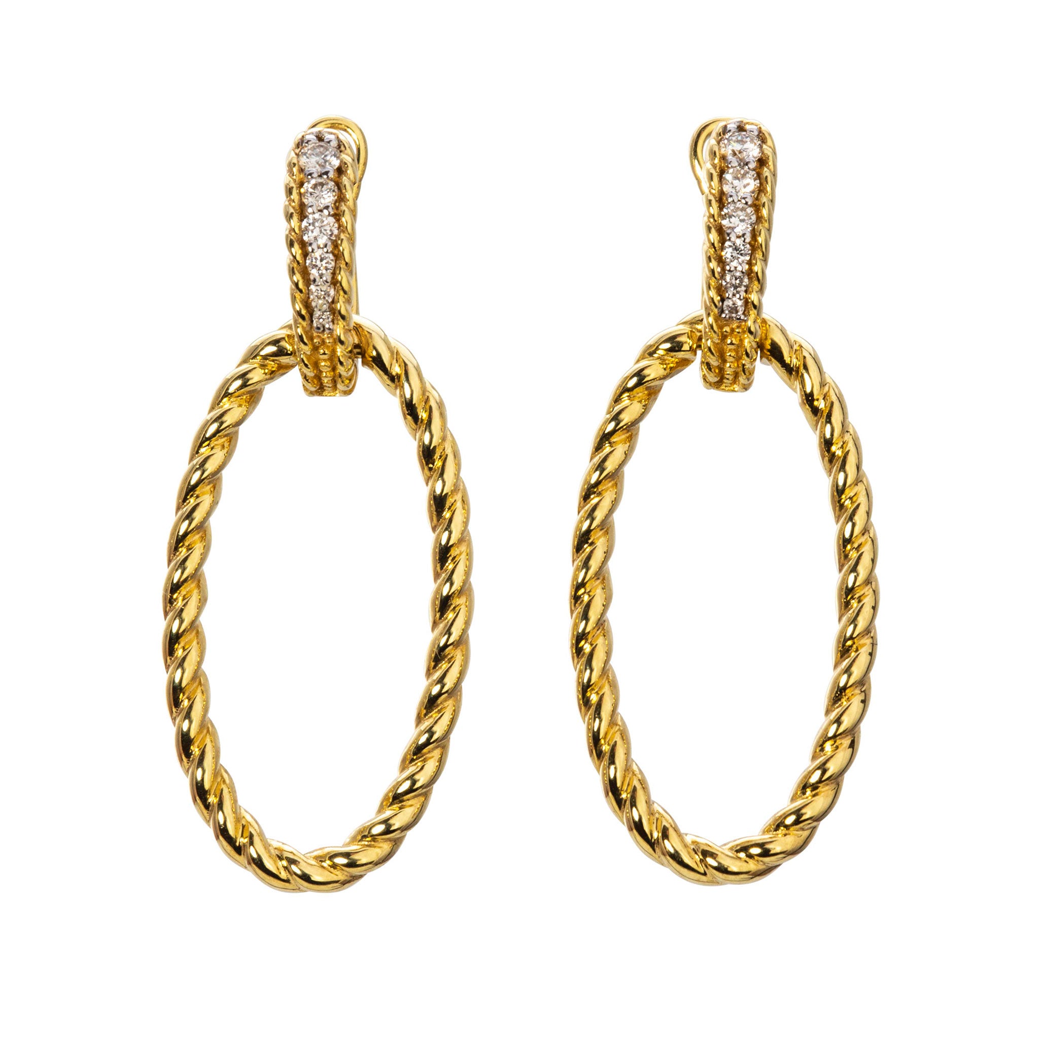 Diamond 14K Yellow Gold Twisted Rope Oval Drop Earrings