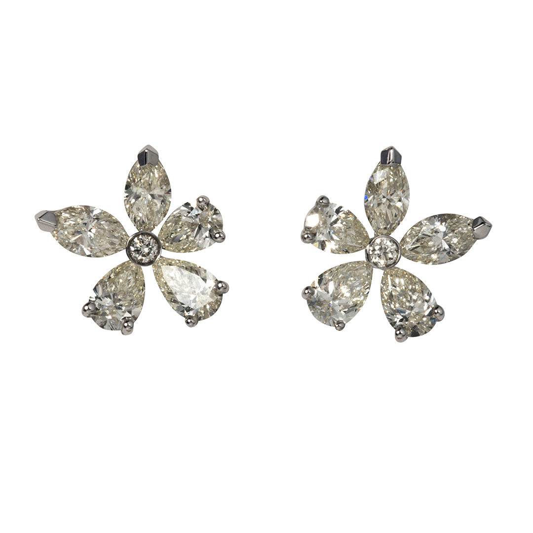 2.25ct Mixed Diamond 14K Gold Flower Stud Earrings