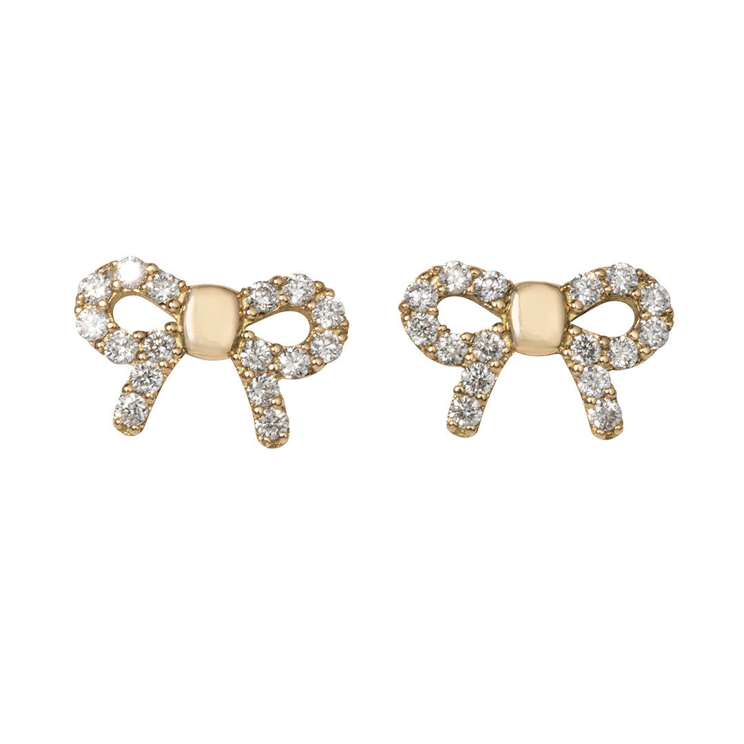 Diamond 18K Gold Mini Bow Stud Earrings