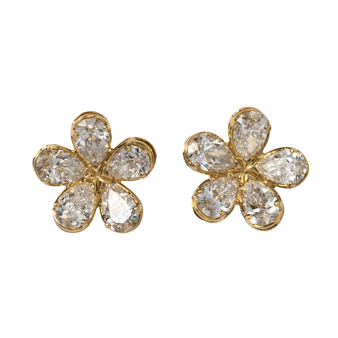 1.46ct Pear Shaped Diamond 18K Gold Flower Stud Earrings